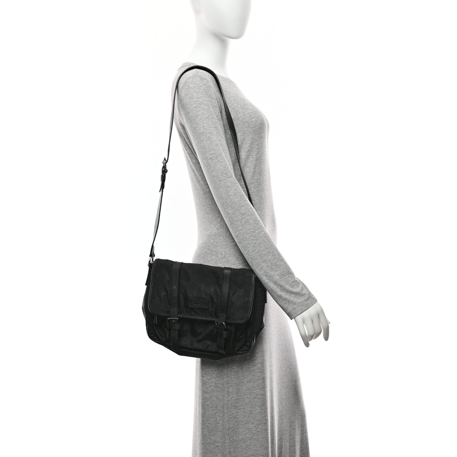 Nylon Monogram Double Buckle Flap Messenger Bag Black