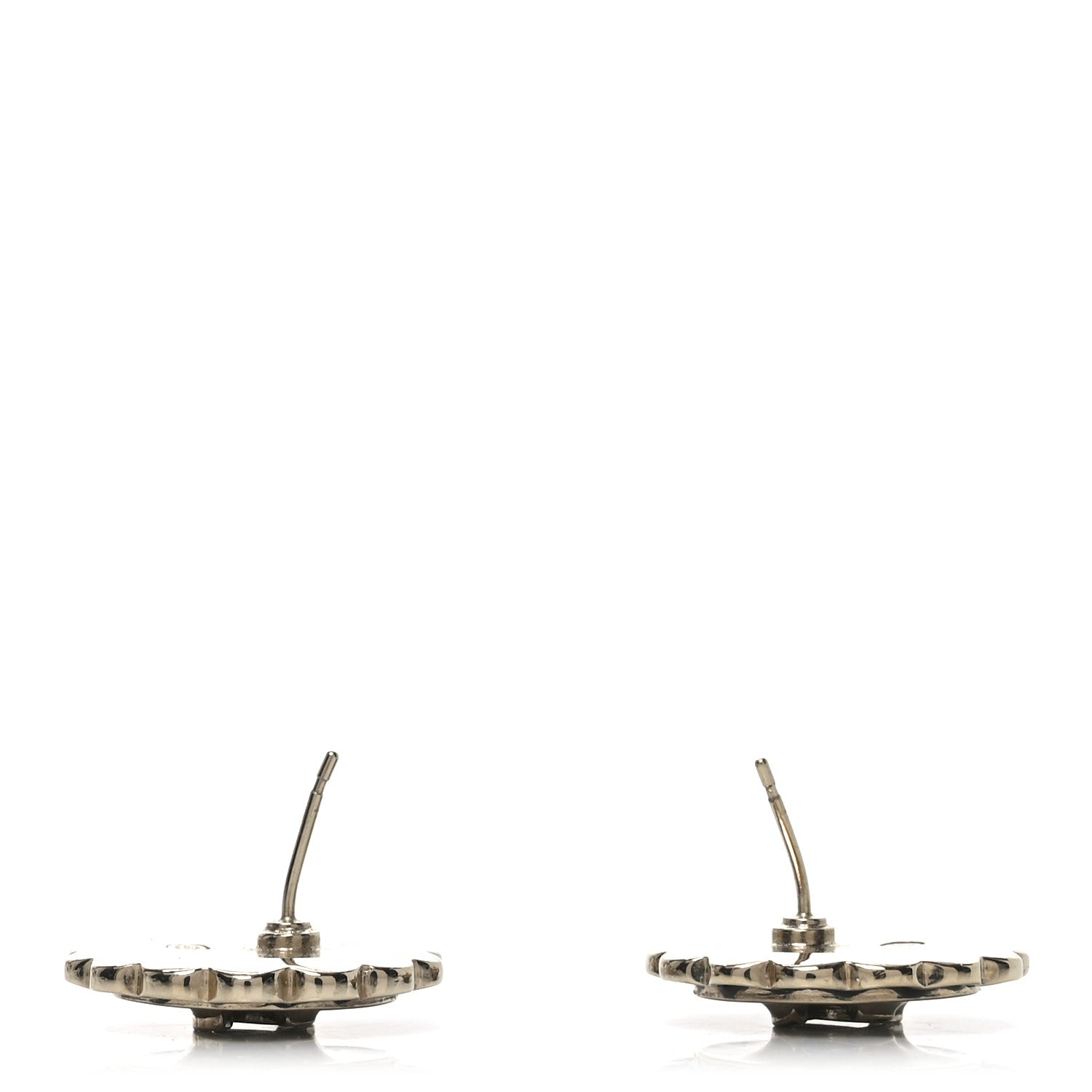 Metal Enamel CC Round Earrings Gold Black