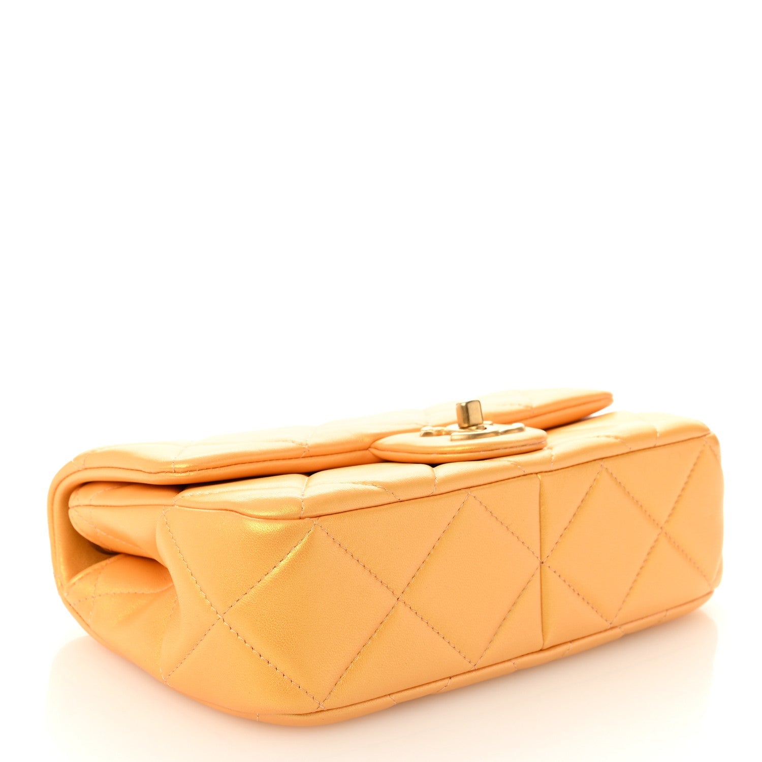 Pearly Lambskin Quilted Pearl Small Flap Orange