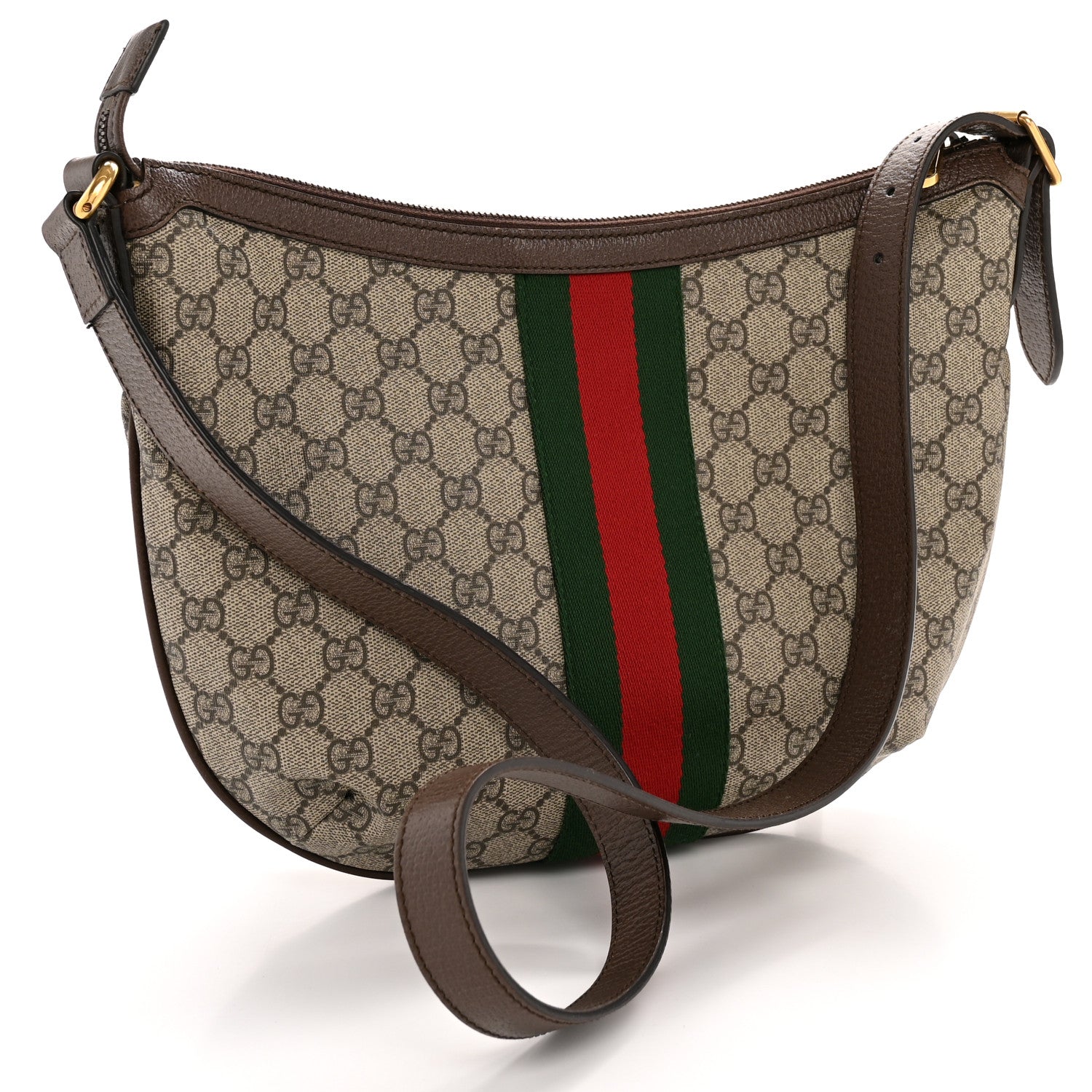 GG Supreme Monogram Web Small Ophidia Half Moon Hobo Brown