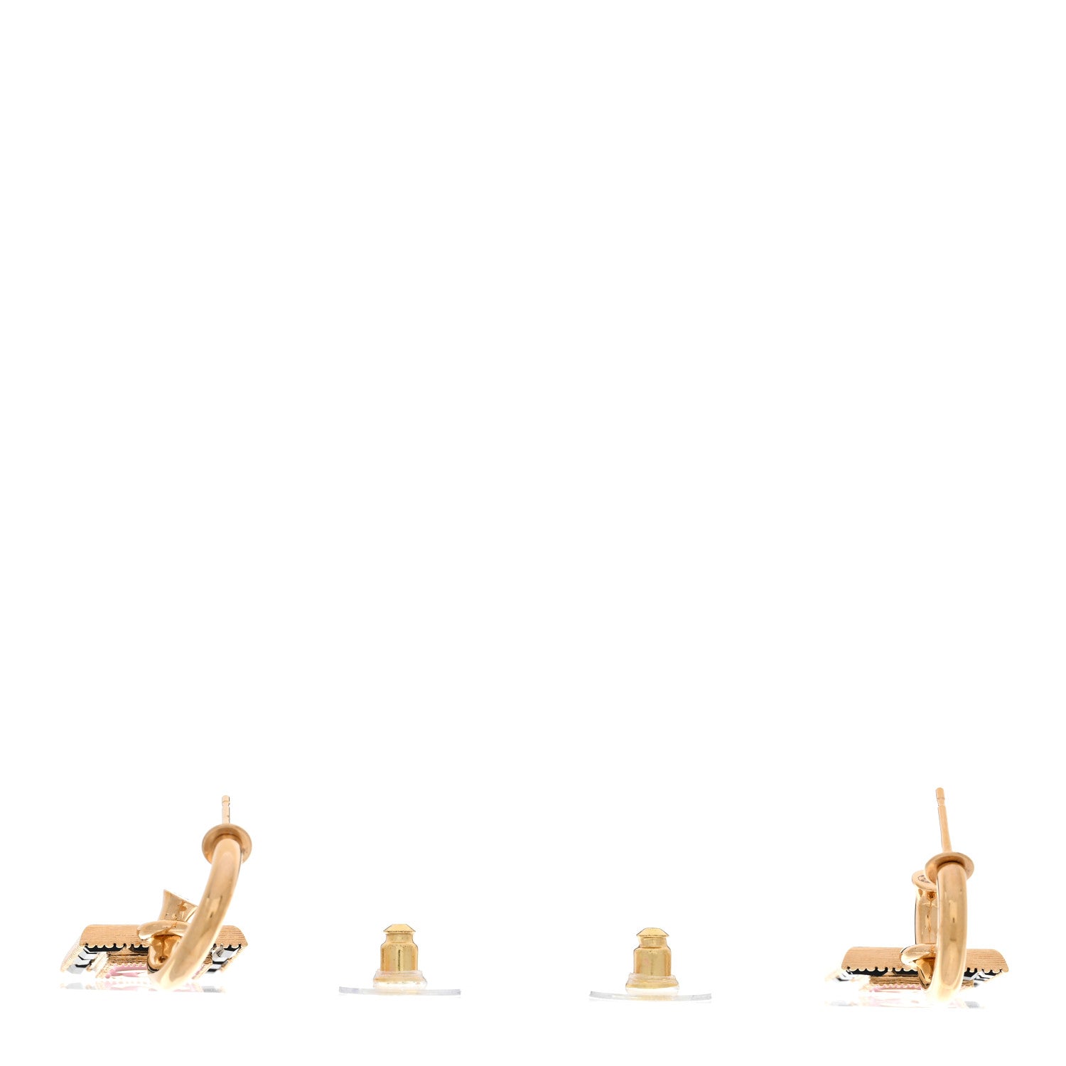 Metal Resin CC Square Drop Earrings Gold Transparent