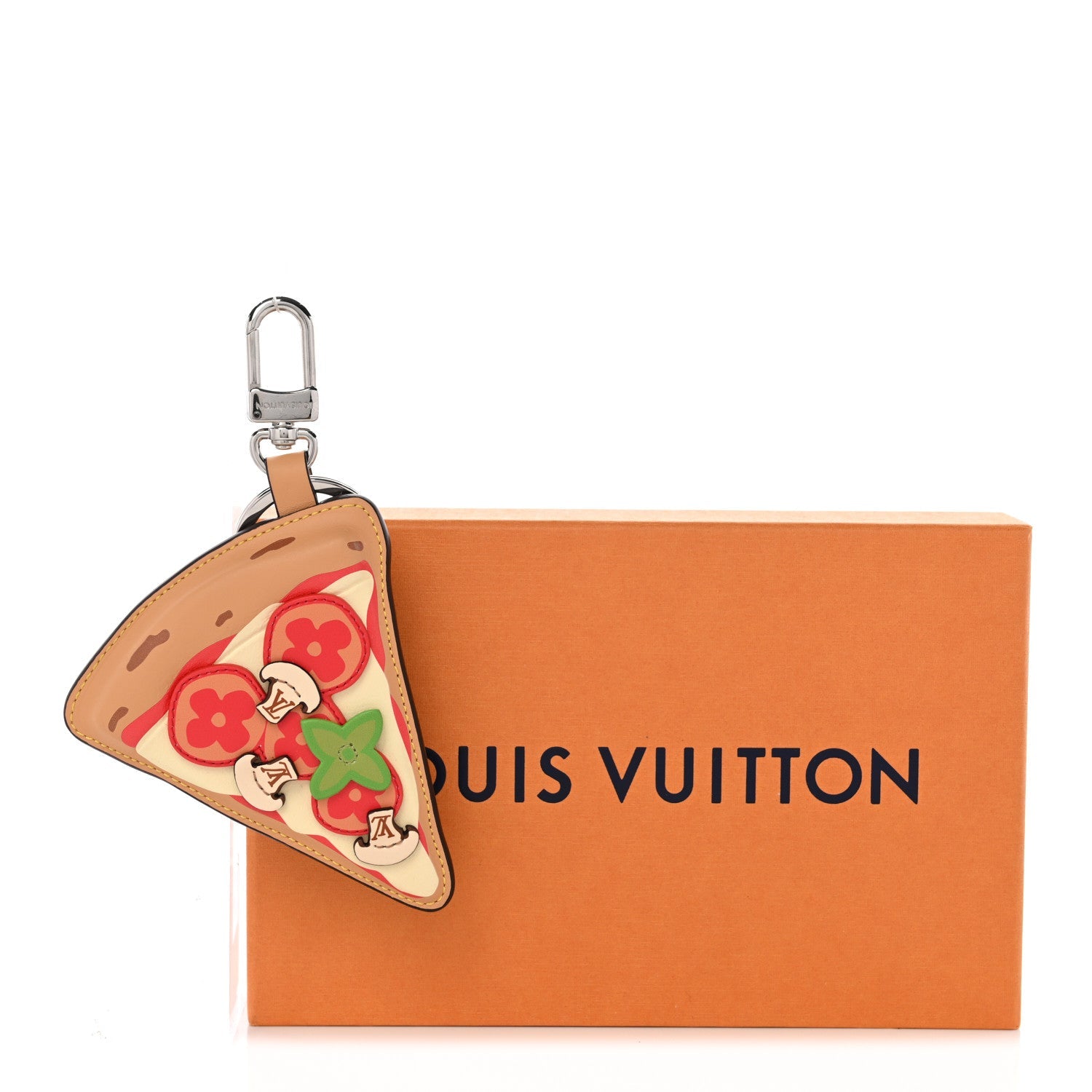 Calfskin Monogram Printed Pizza Bag Charm Key Holder