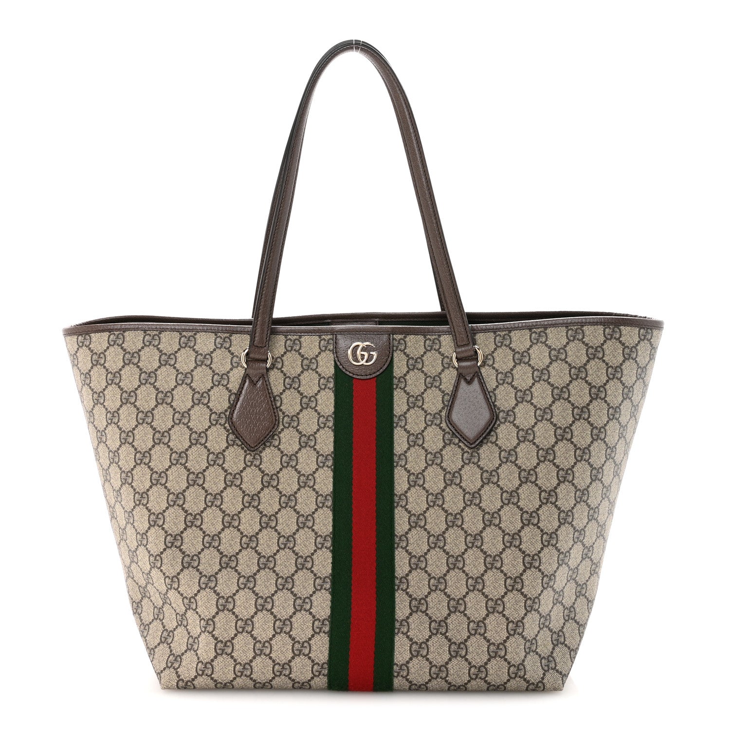 GG Supreme Monogram Calfskin Web Large Ophidia Tote Beige Dark Brown