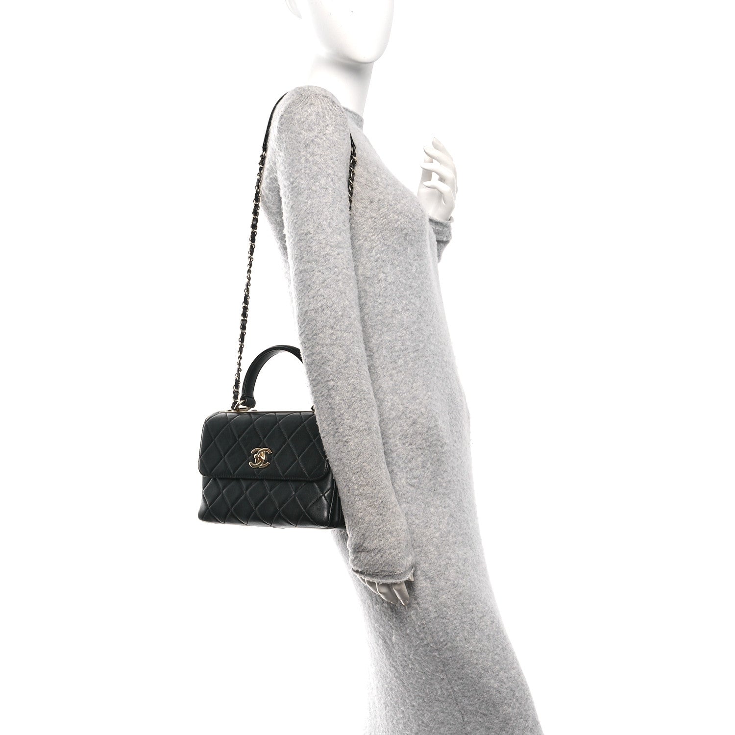 Lambskin Quilted Small Trendy CC Dual Handle Flap Bag Black