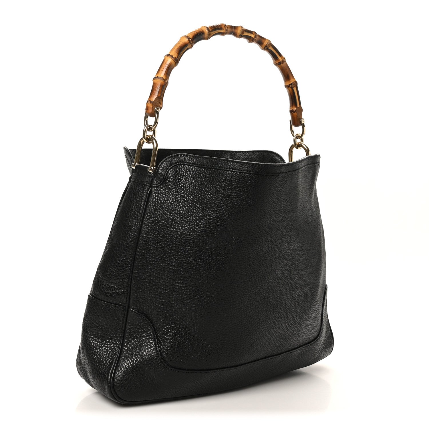 Pebbled Calfskin Medium Diana Bamboo Shoulder Bag Black