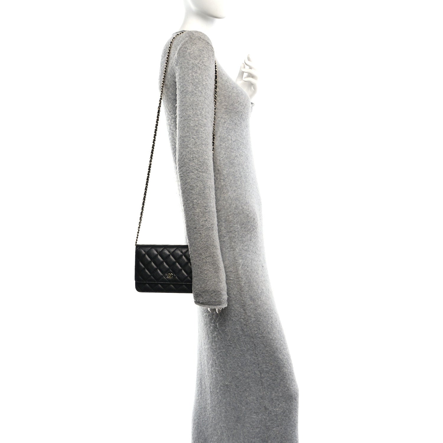 Caviar Quilted Wallet on Chain WOC Black