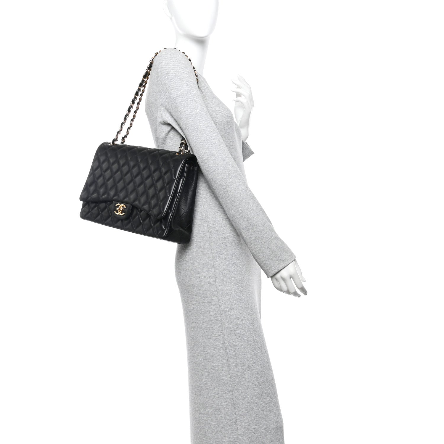 Lambskin Quilted Maxi Double Flap Black