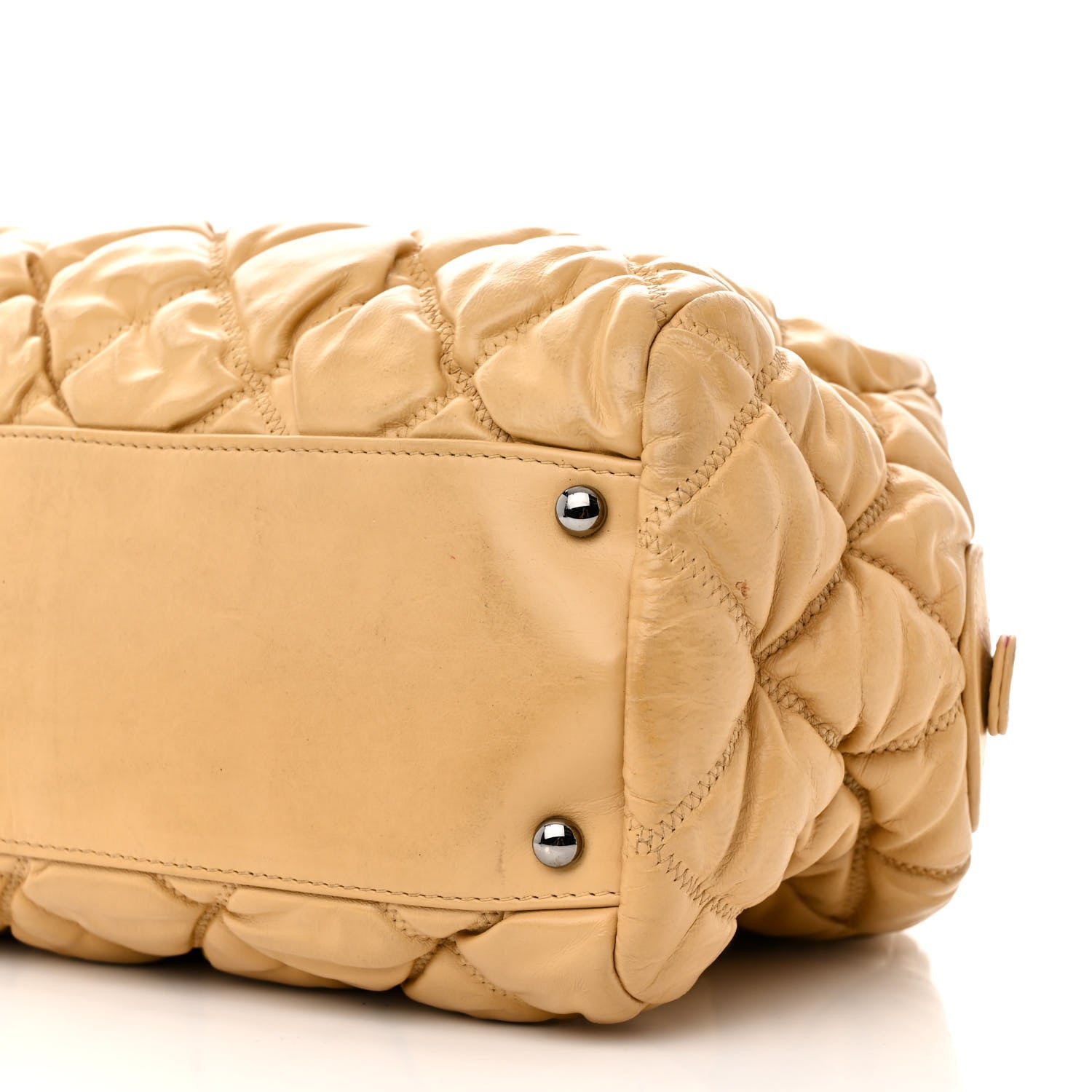 Lambskin Bubble Quilt Bowler Beige