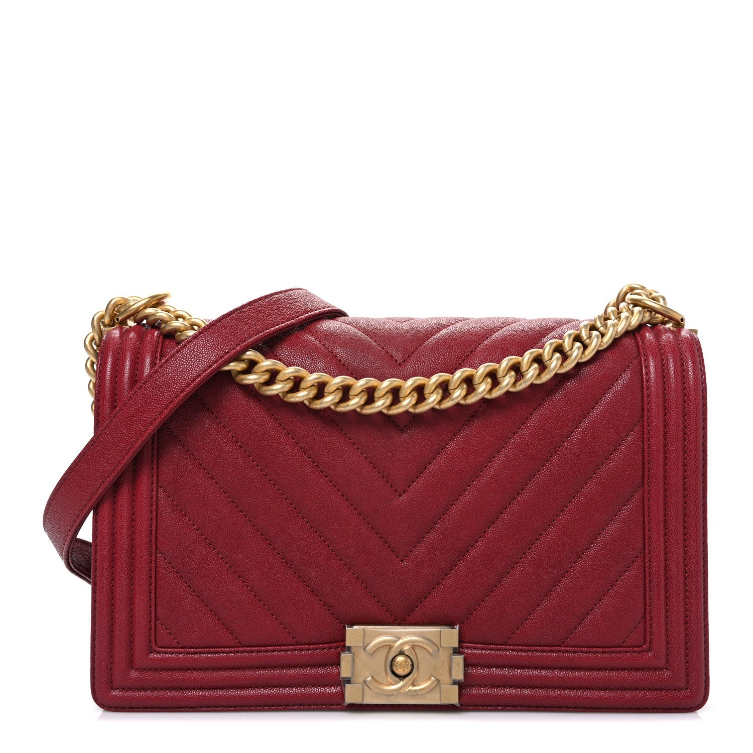 Caviar Chevron Quilted New Medium Boy Flap Red