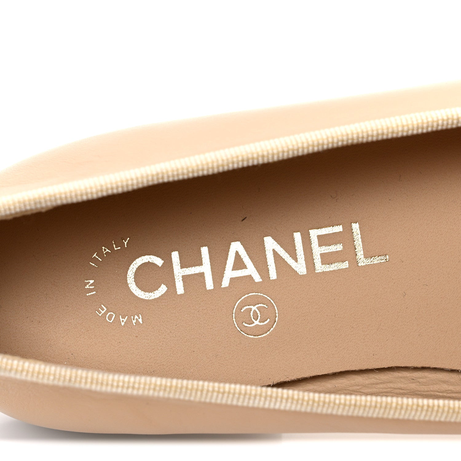 Lambskin Cap Toe CC Ballerina Flats 37 Beige Black