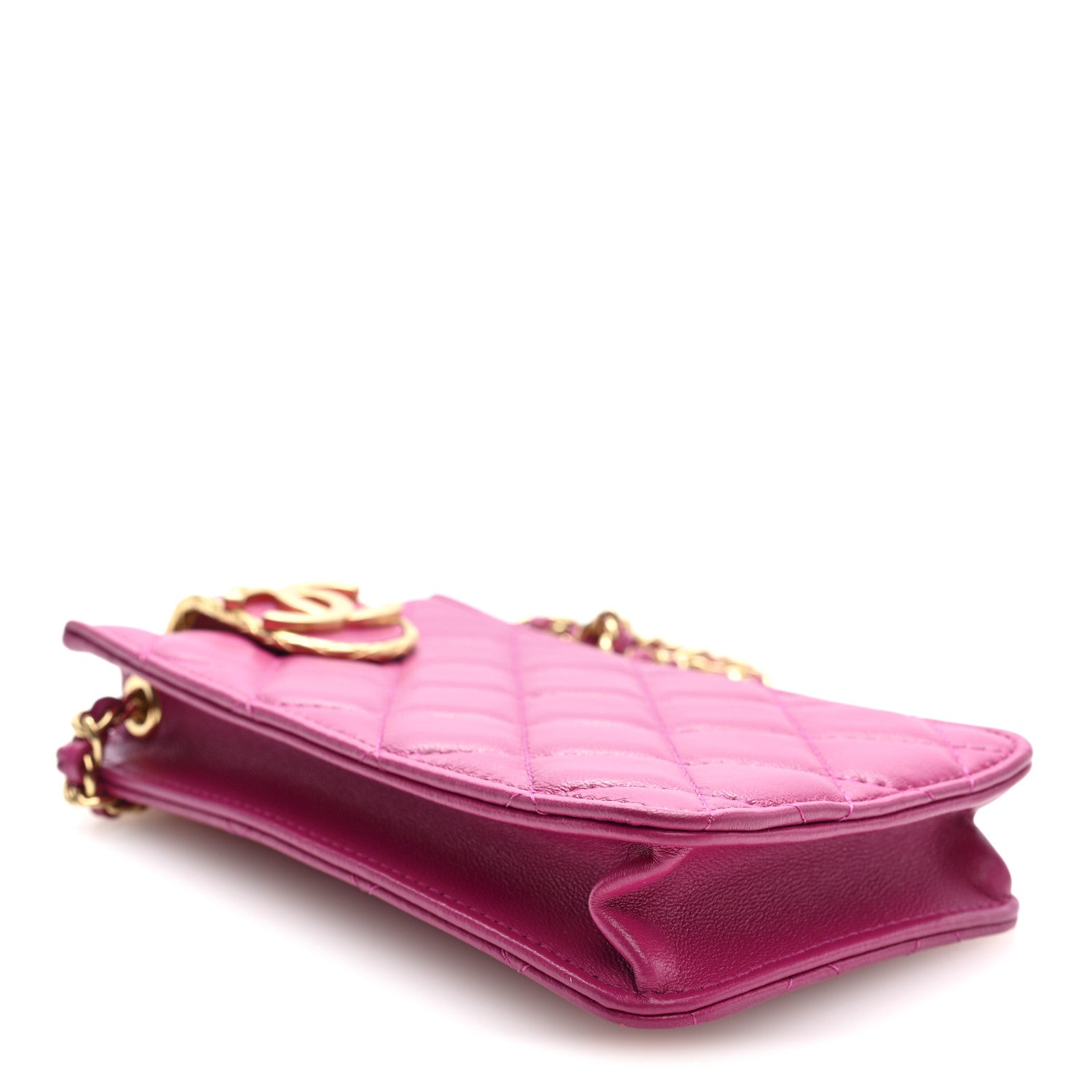 Lambskin Quilted Phone Holder With Chain Fuchsia
