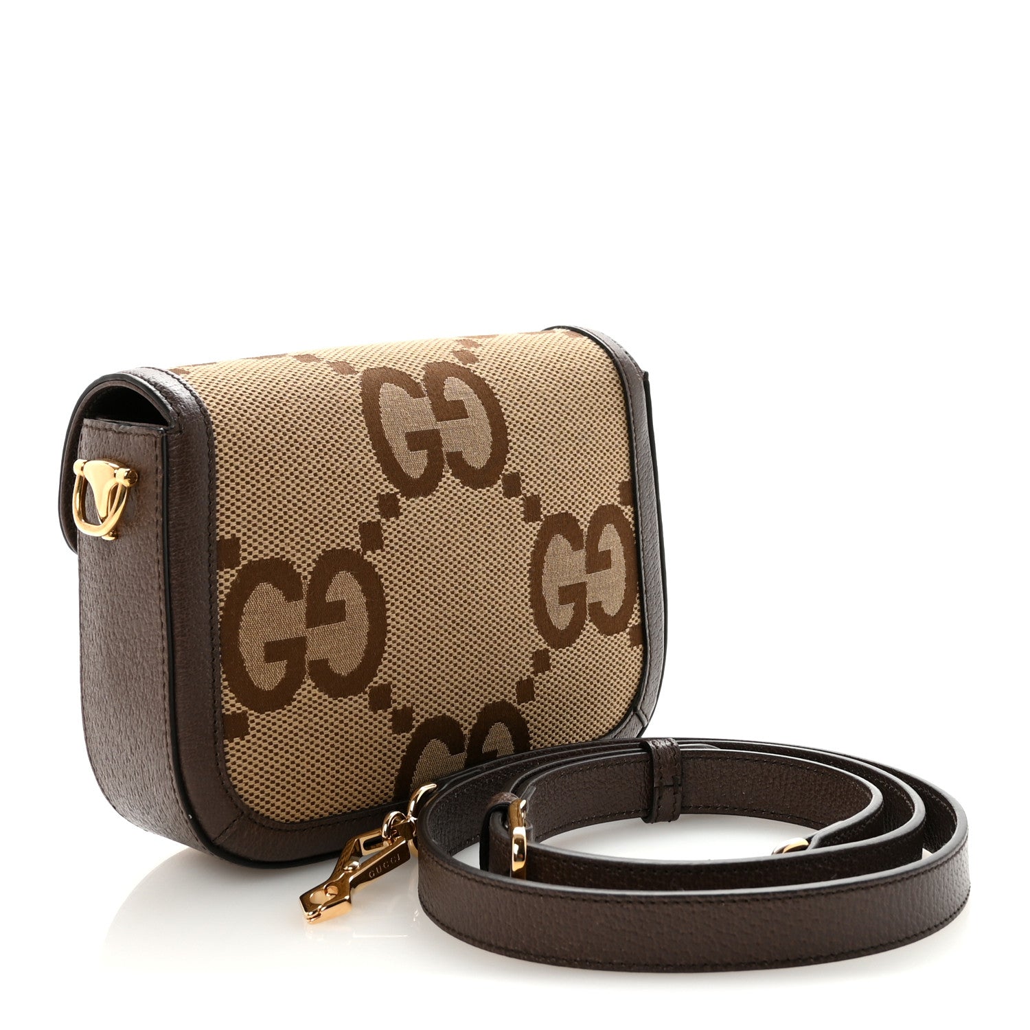 Monogram Jumbo GG Textured Dollar Calfskin Web Mini Horsebit 1955 Shoulder Bag Camel Ebony New Acero