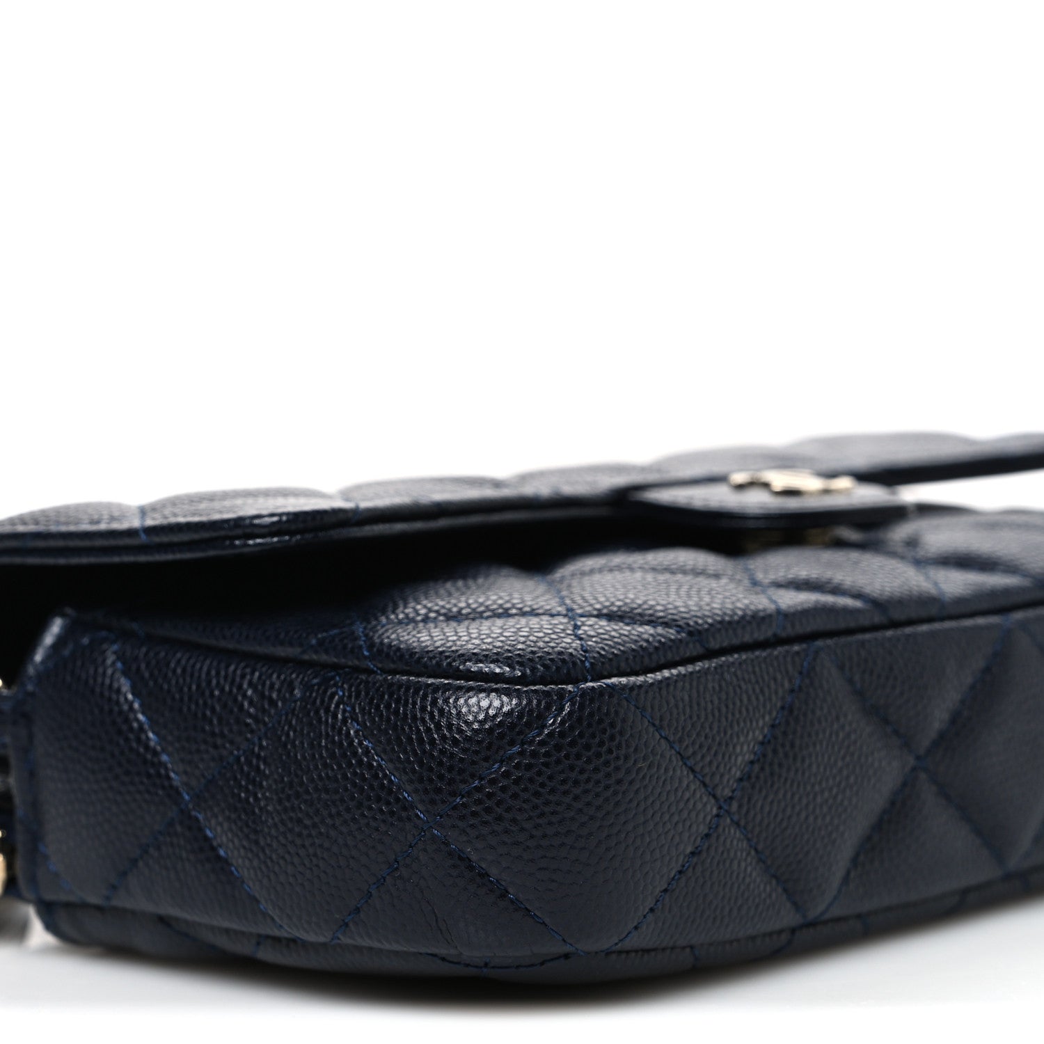 Caviar Quilted Flap Phone Holder With Chain Navy Blue