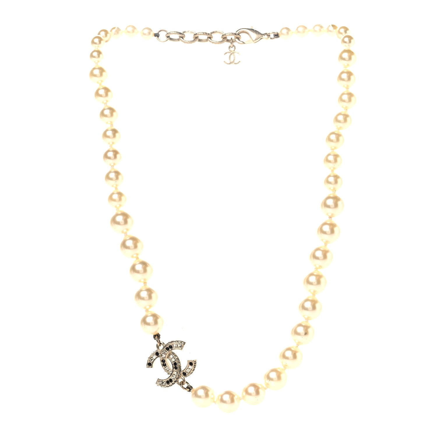 Pearl Crystal CC Short Necklace Gold Black