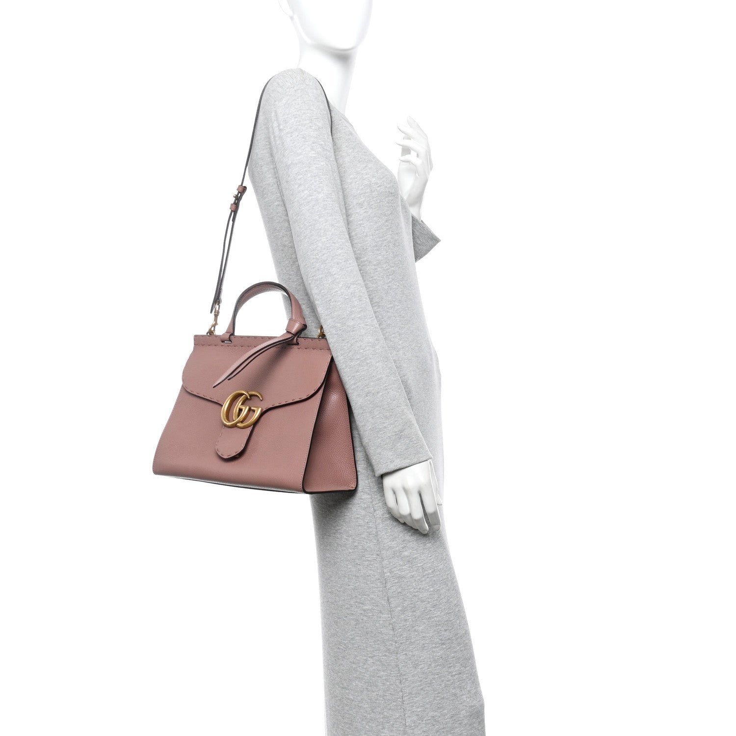 Calfskin Small GG Marmont Top Handle Bag Rosy Phard