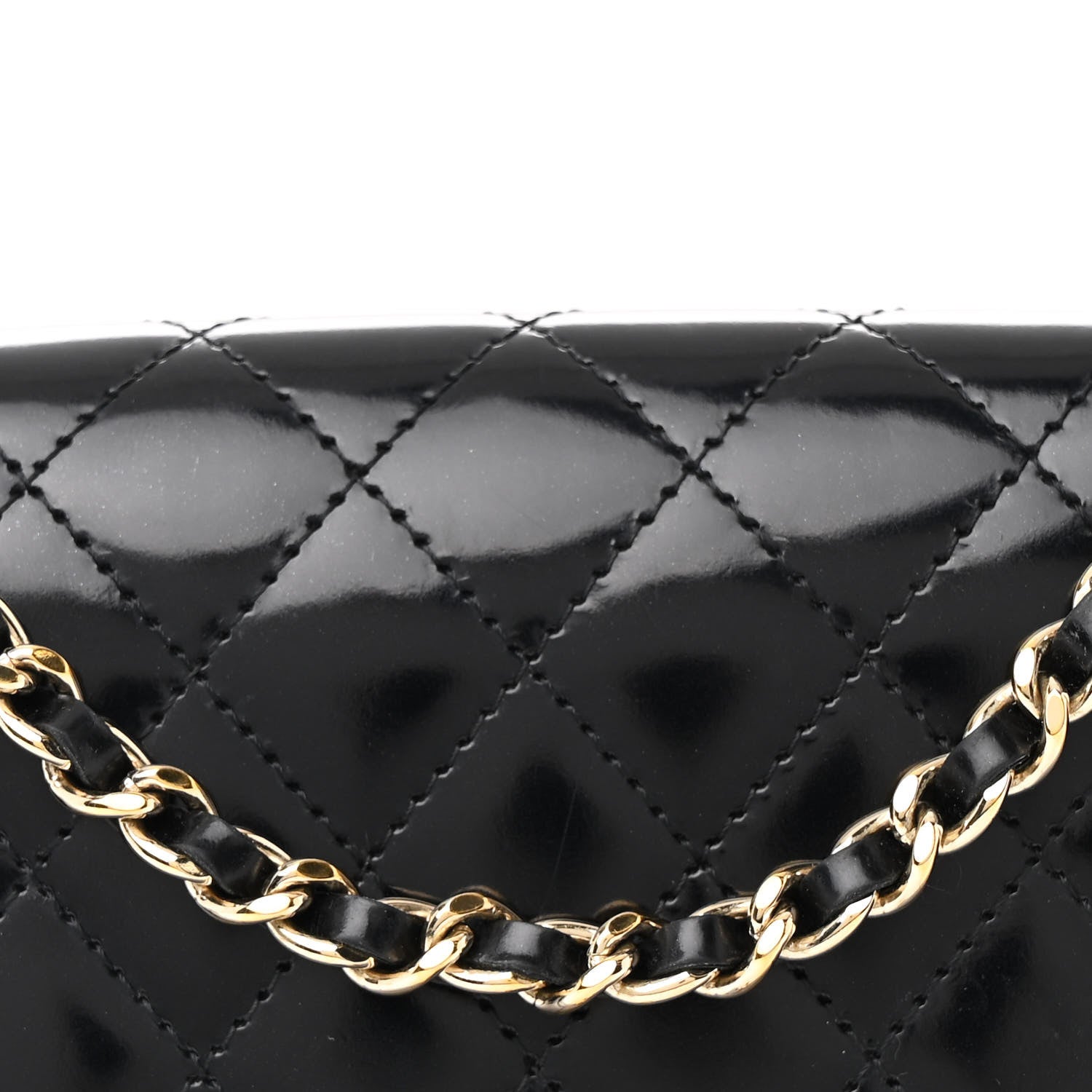 Patent Calfskin Quilted Mini Square Flap Black