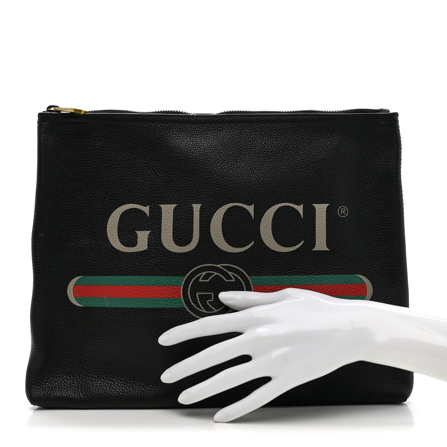 Pebbled Calfskin Medium Logo Portfolio Clutch Black
