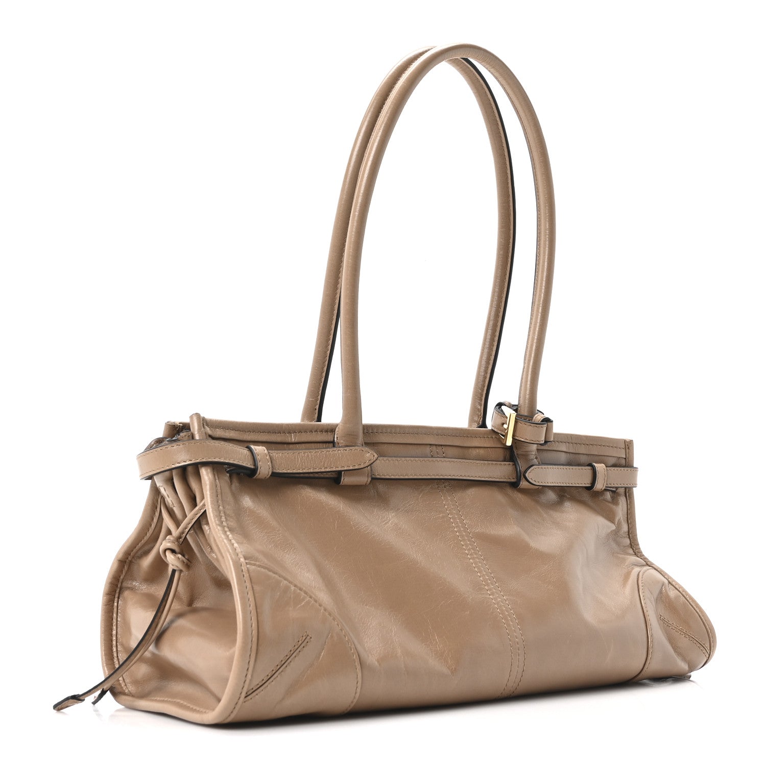 Glossy Calfskin Triangle Medium Bonnie Shoulder Bag Cameo