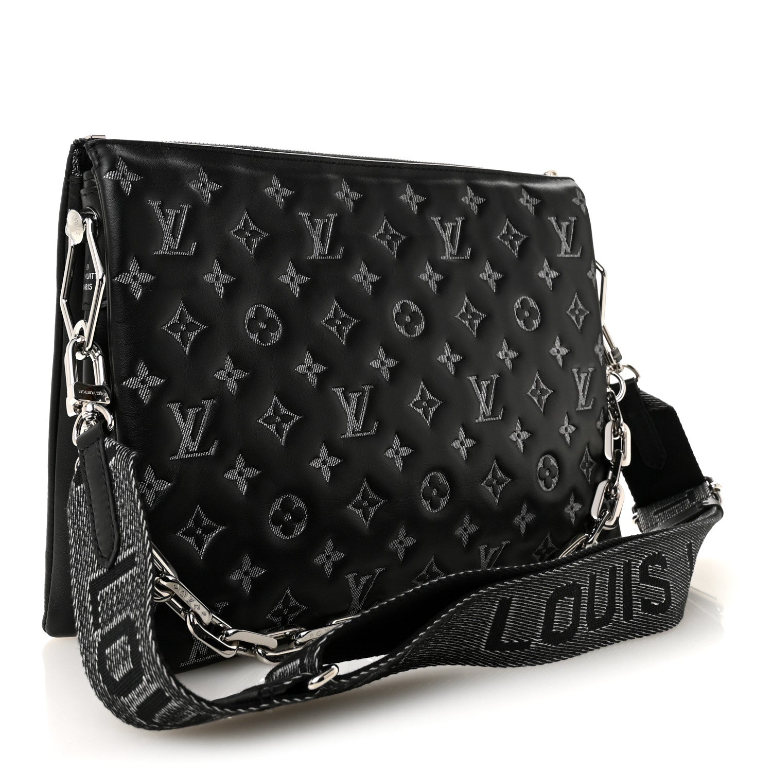 Lambskin Embossed Monogram Coussin MM Black Gray