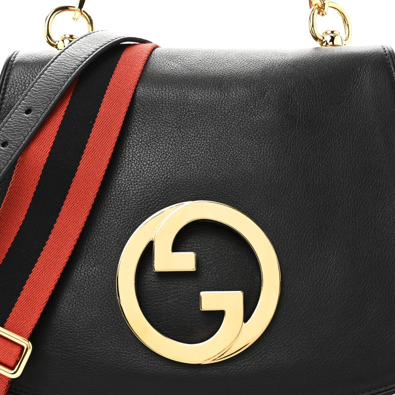 Roxy Calfskin Web Medium Studded Blondie Shoulder Flap Bag Black