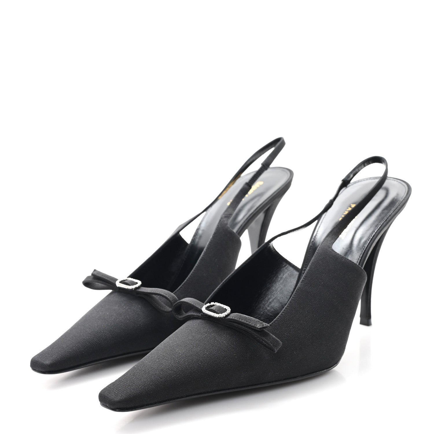 Crepe De Chine Crystal Bow Slingback Pumps 41.5 Black