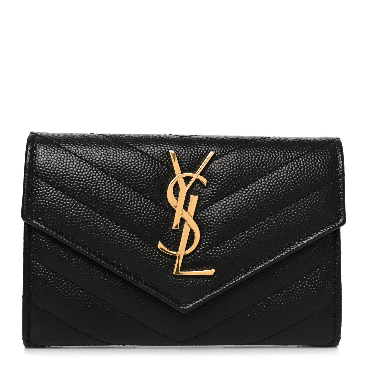 Grain De Poudre Matelasse Chevron Small Monogram Envelope Wallet Black
