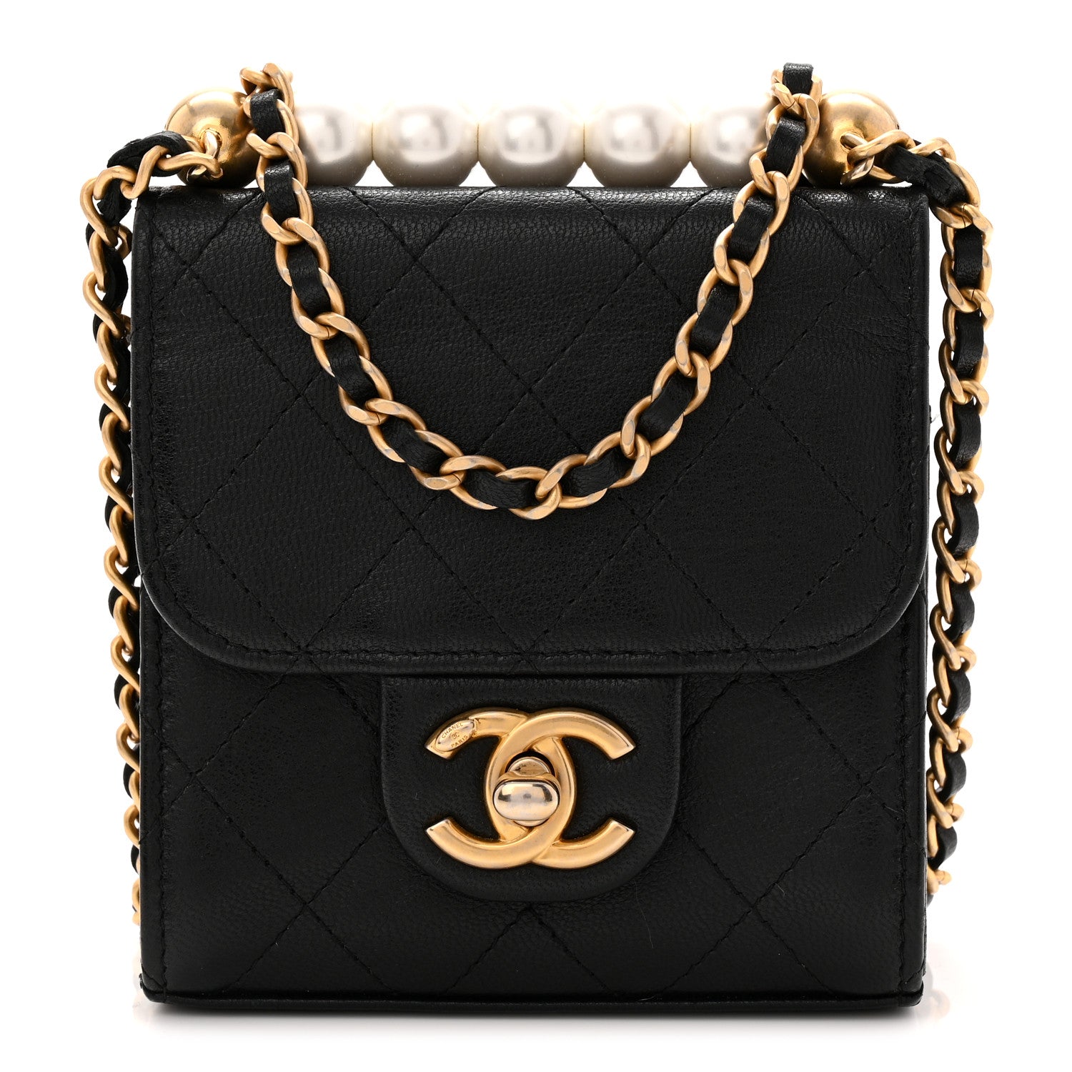 Lambskin Quilted Chic Pearls Flap Black
