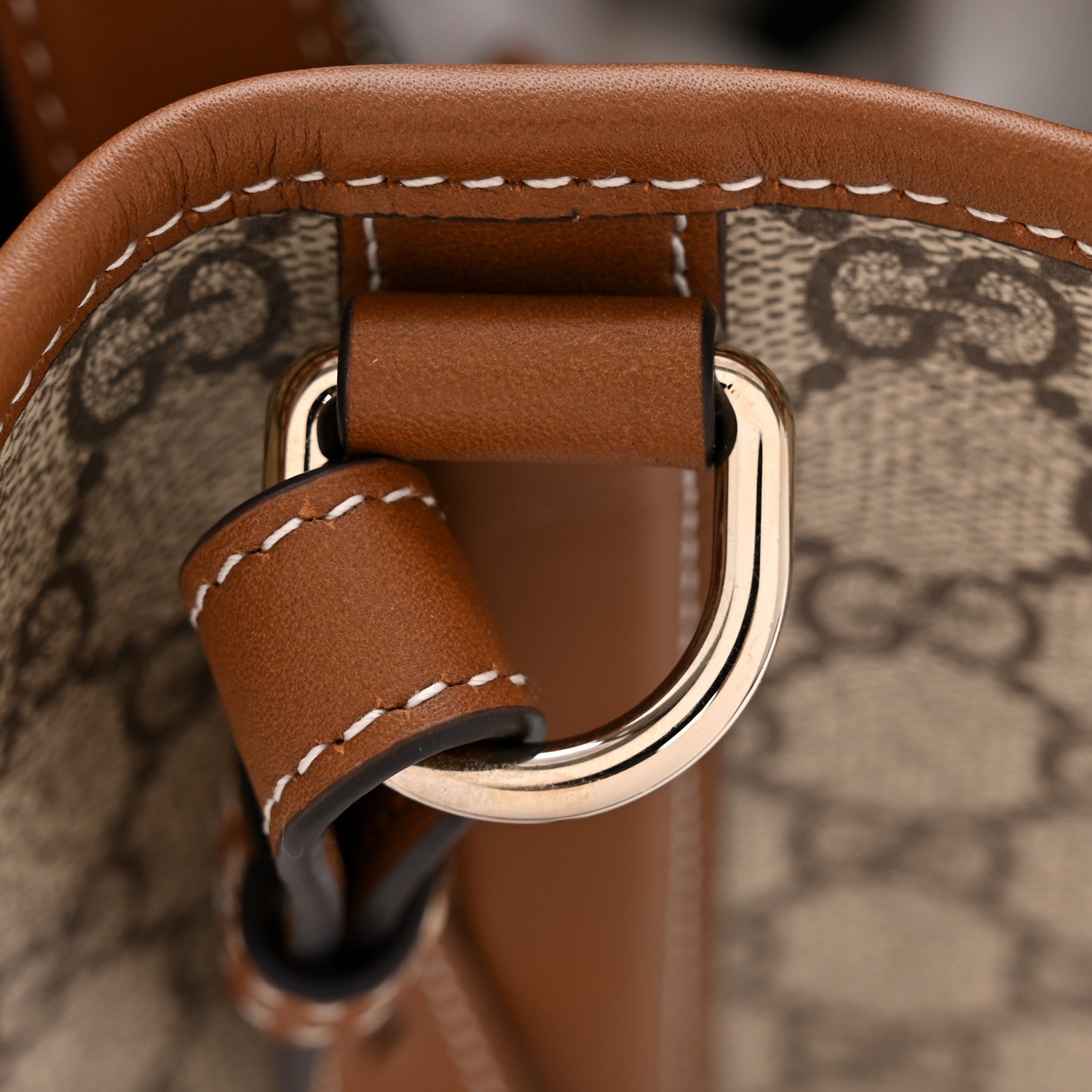 GG Supreme Monogram Medium Emblem Bucket Bag Beige Brown
