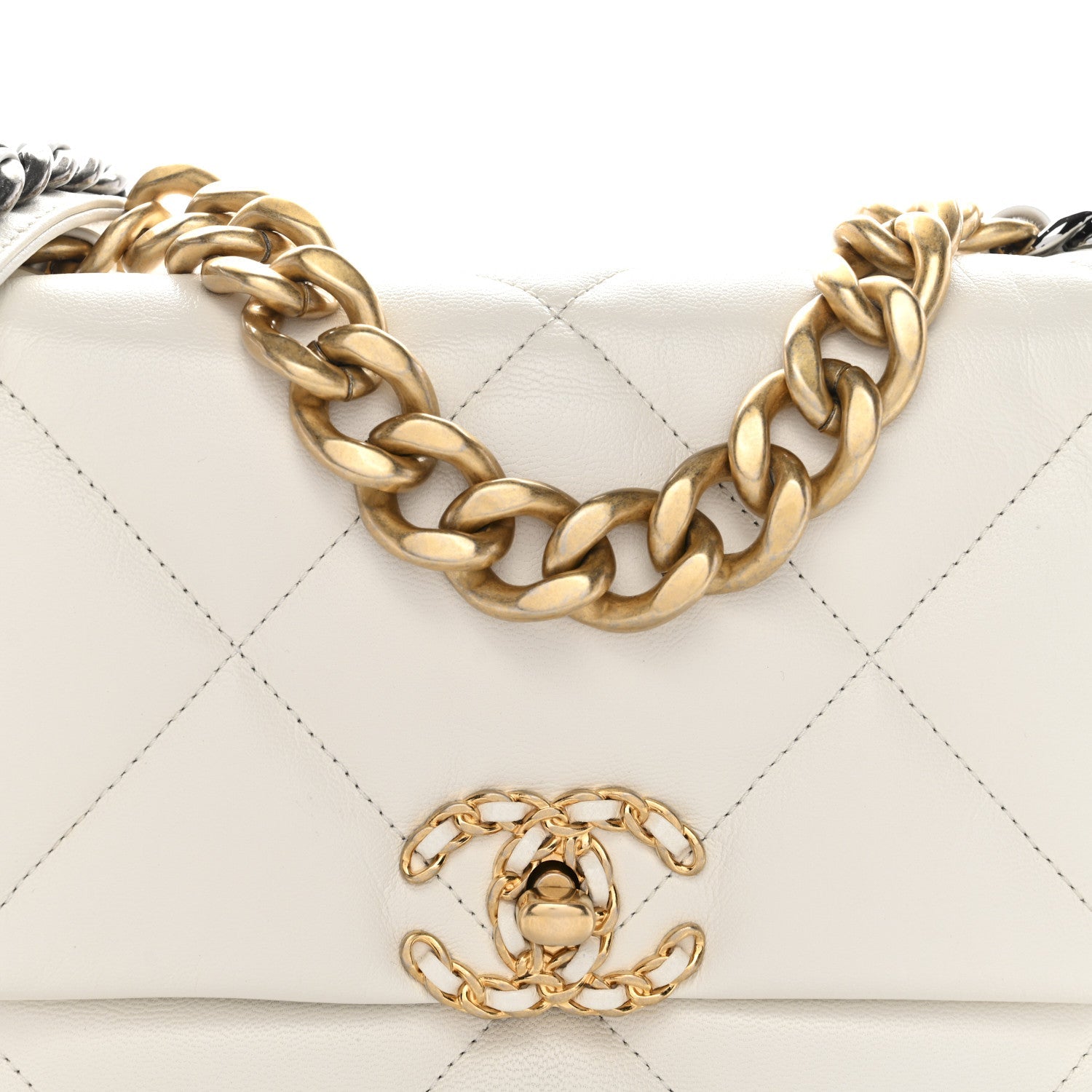 Goatskin Quilted Large Chanel 19 Flap White