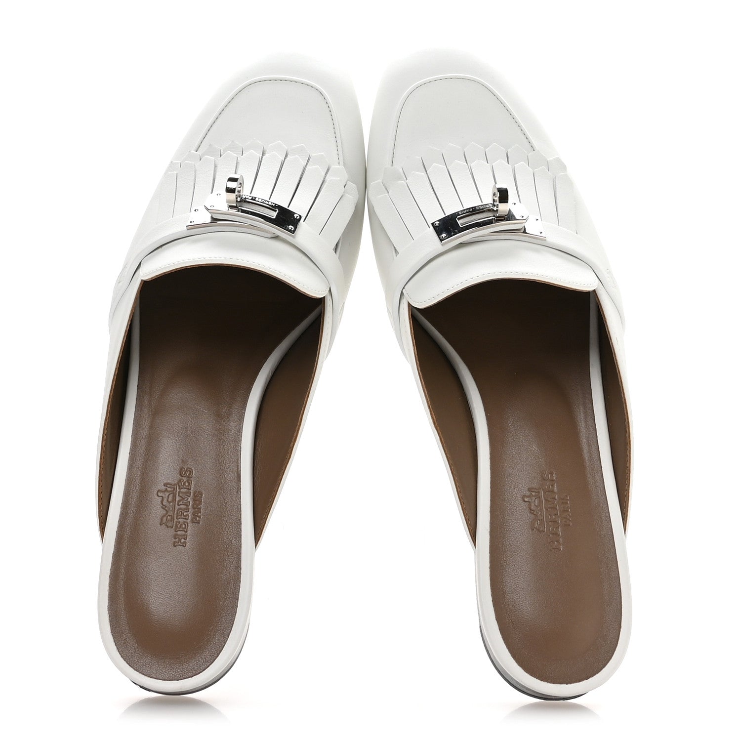 Calfskin Fringe Oz Mules 39 White