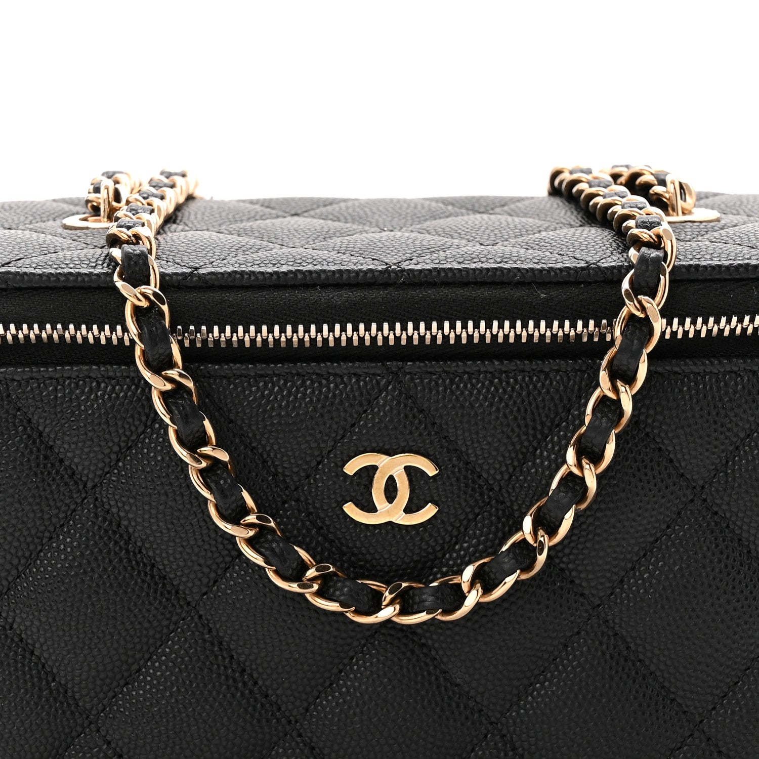 Caviar Quilted Small Vanity Case With Chain Black