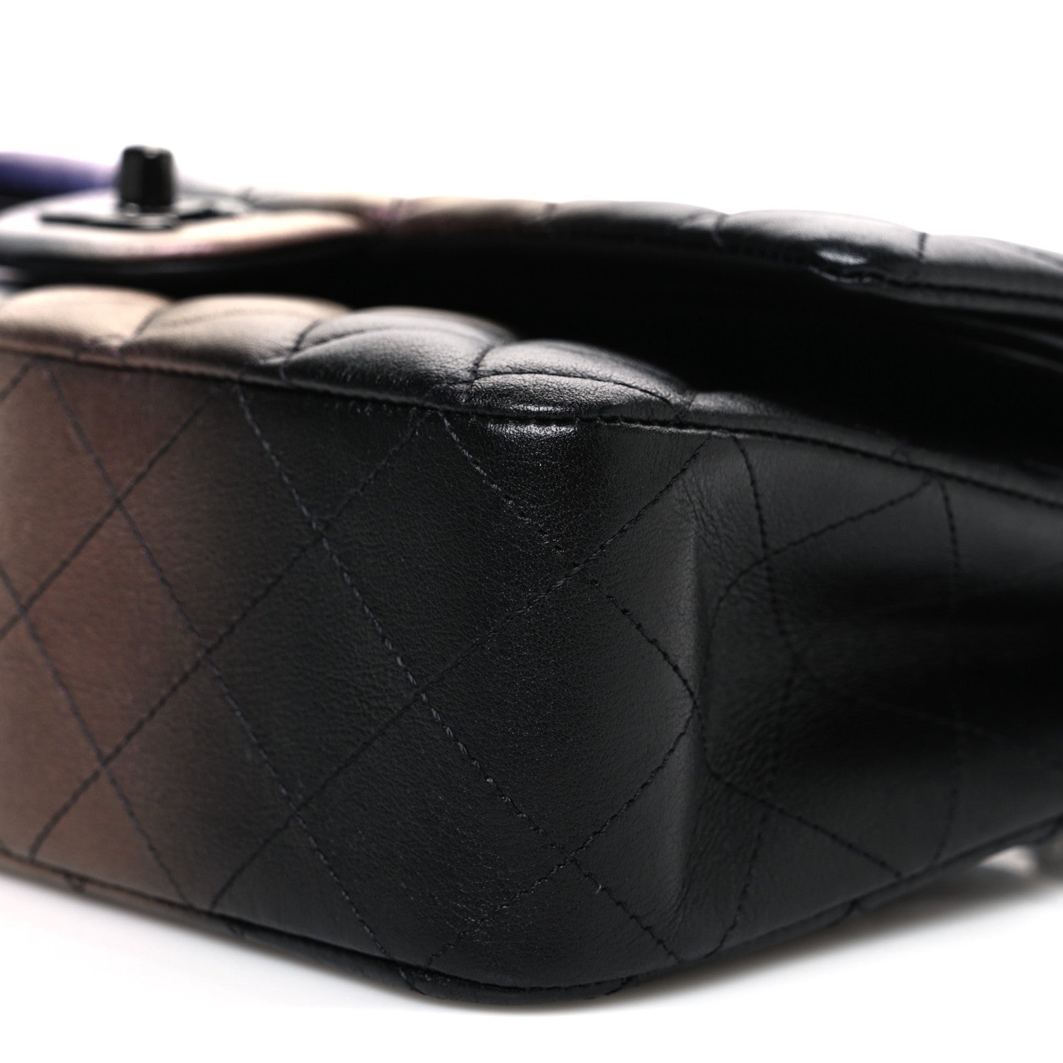 Metallic Calfskin Quilted Ombre Medium Double Flap Black