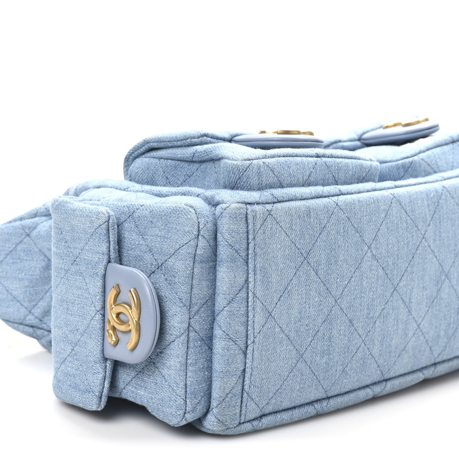 Washed Denim Quilted Large Trendy Pockets Hobo Blue