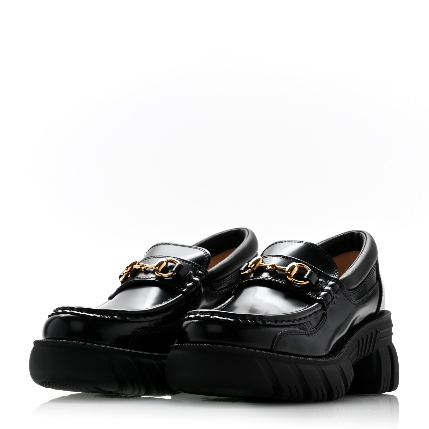 Magnum Calfskin Nappa Samoa Womens Horsebit Platform Chunky Lug Sole 40mm Loafers 35.5 Black