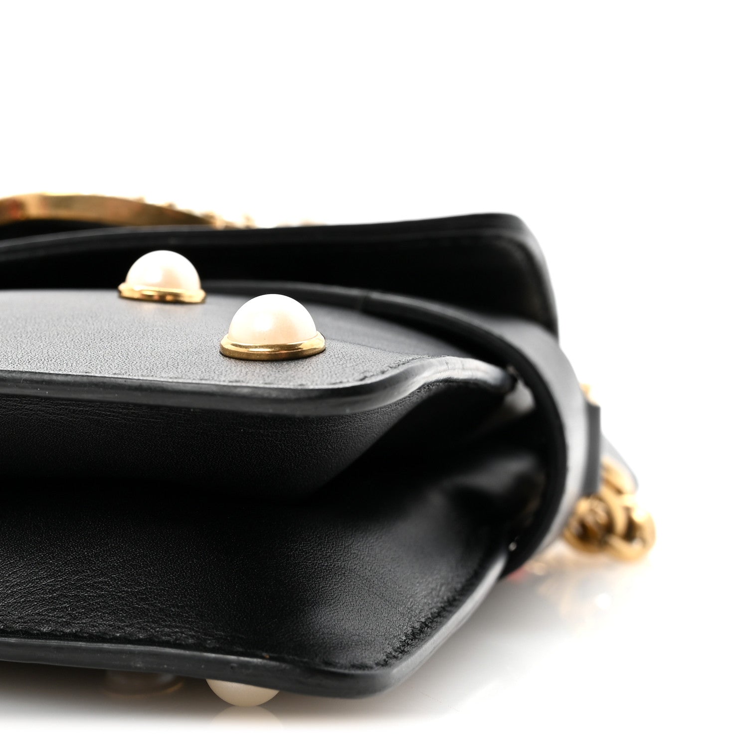 Nappa Pearl Studded Mini Queen Margaret Broadway Shoulder Bag Black
