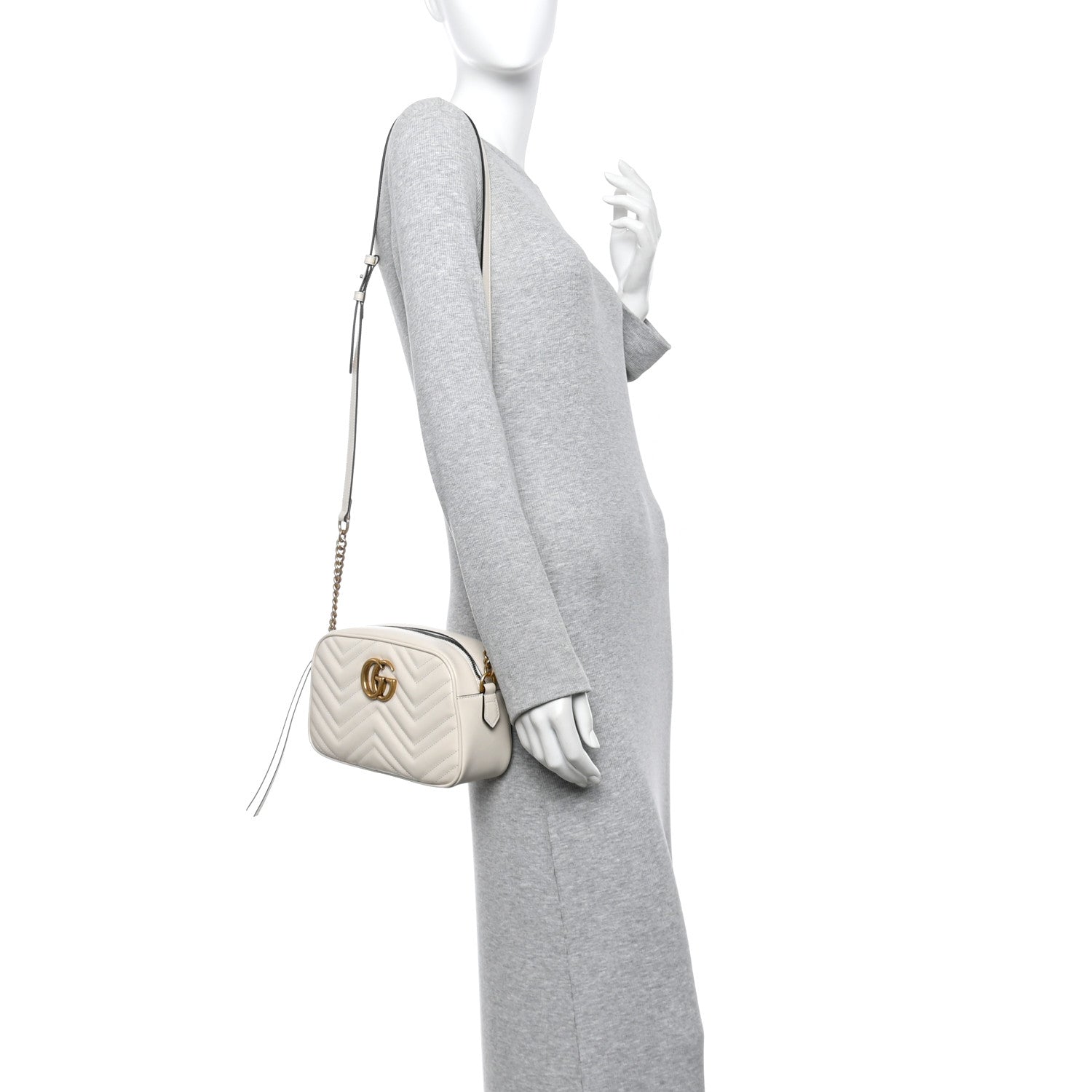 Calfskin Matelasse Small GG Marmont Chain Shoulder Bag White