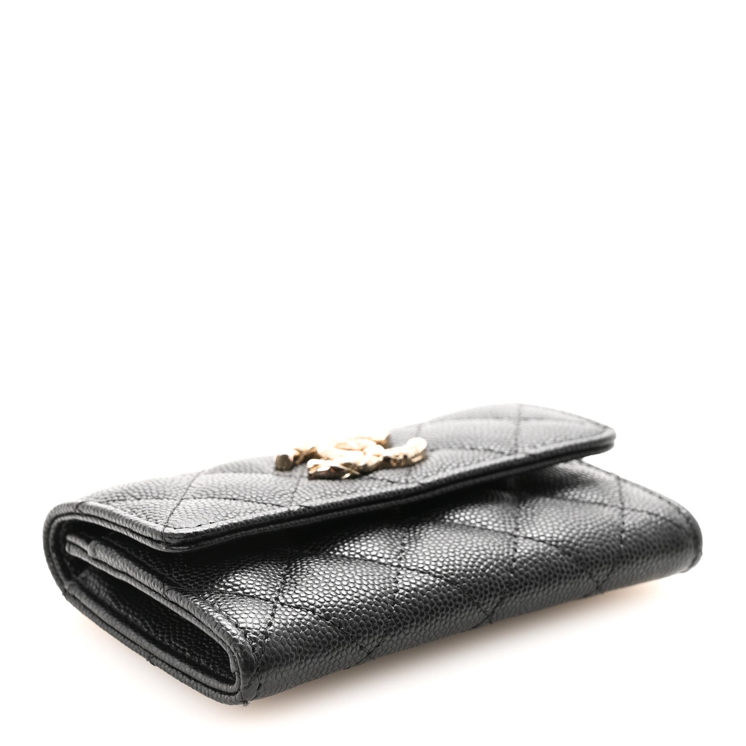 Caviar Quilted CC Flap Card Holder Black