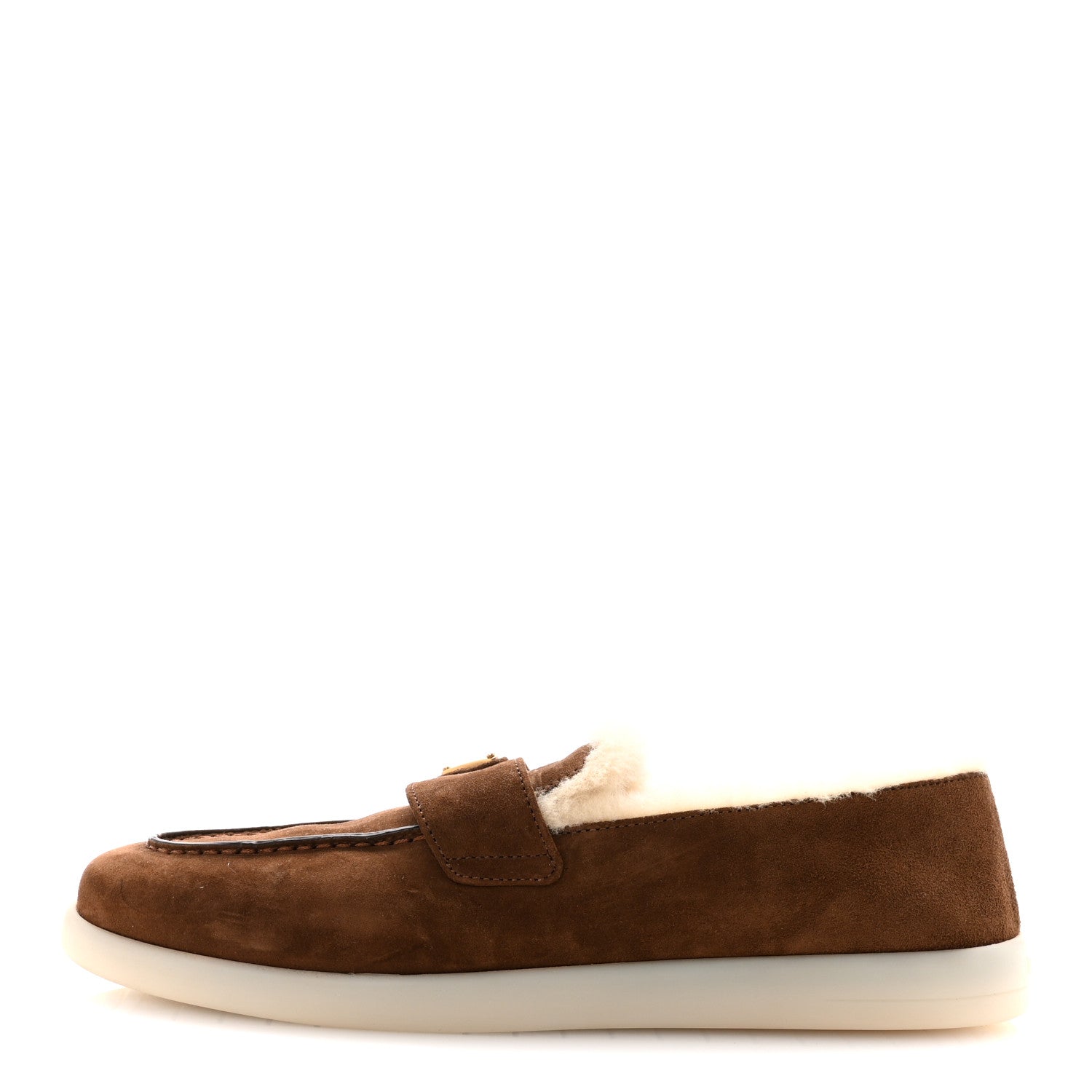 Suede Shearling Triangle Logo Loafer 38.5 Cocoa Brown