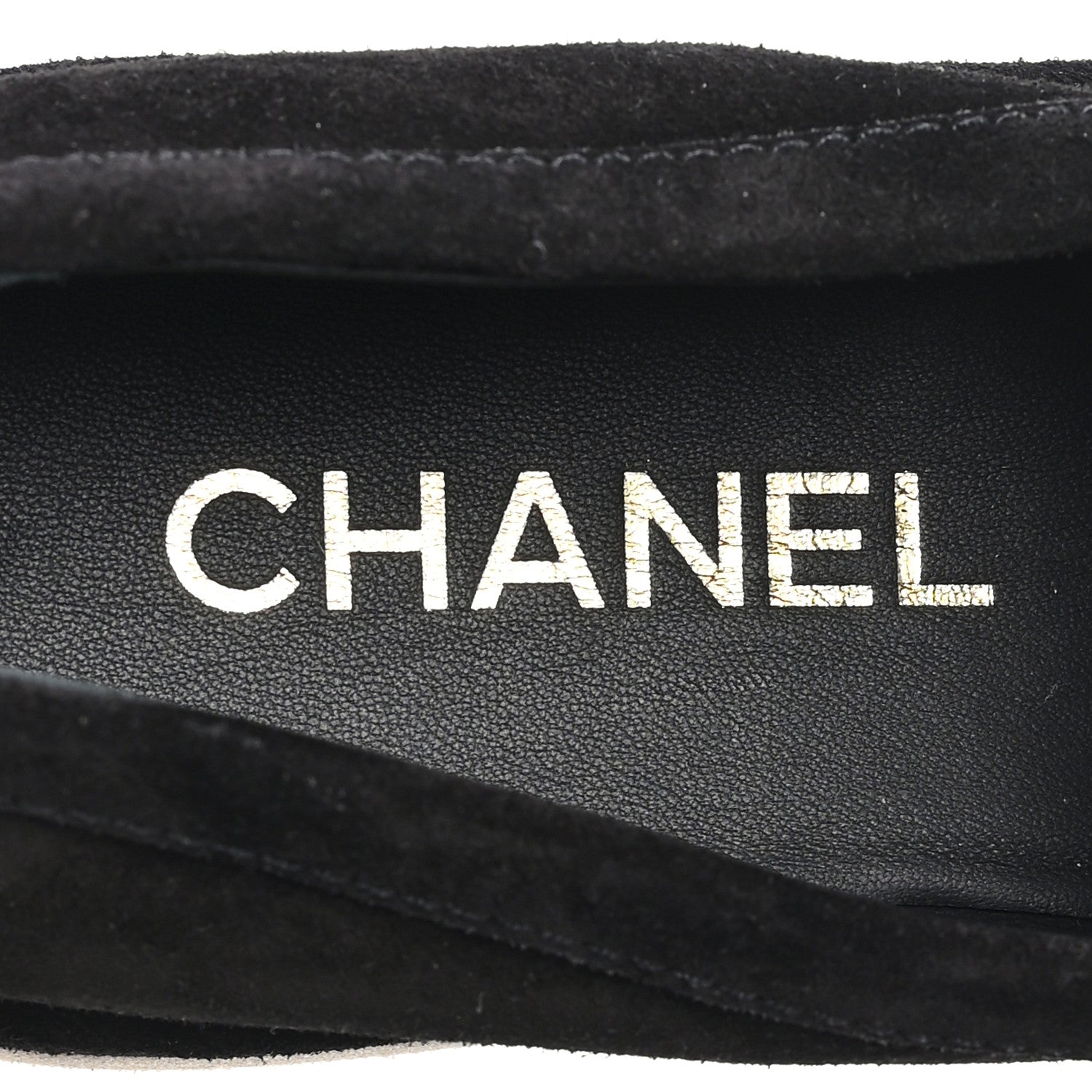 Suede Calfskin Pearl CC Moccasin Loafers 38.5 Black