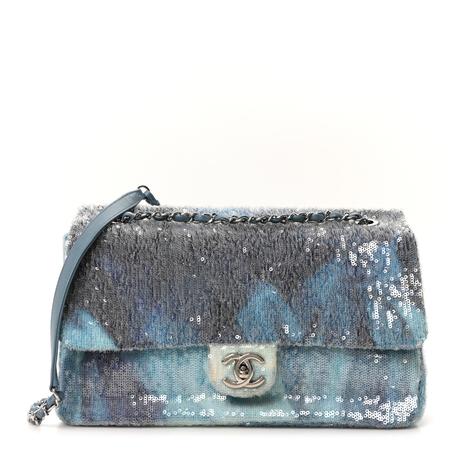 Sequin Large Waterfall Flap Light Blue