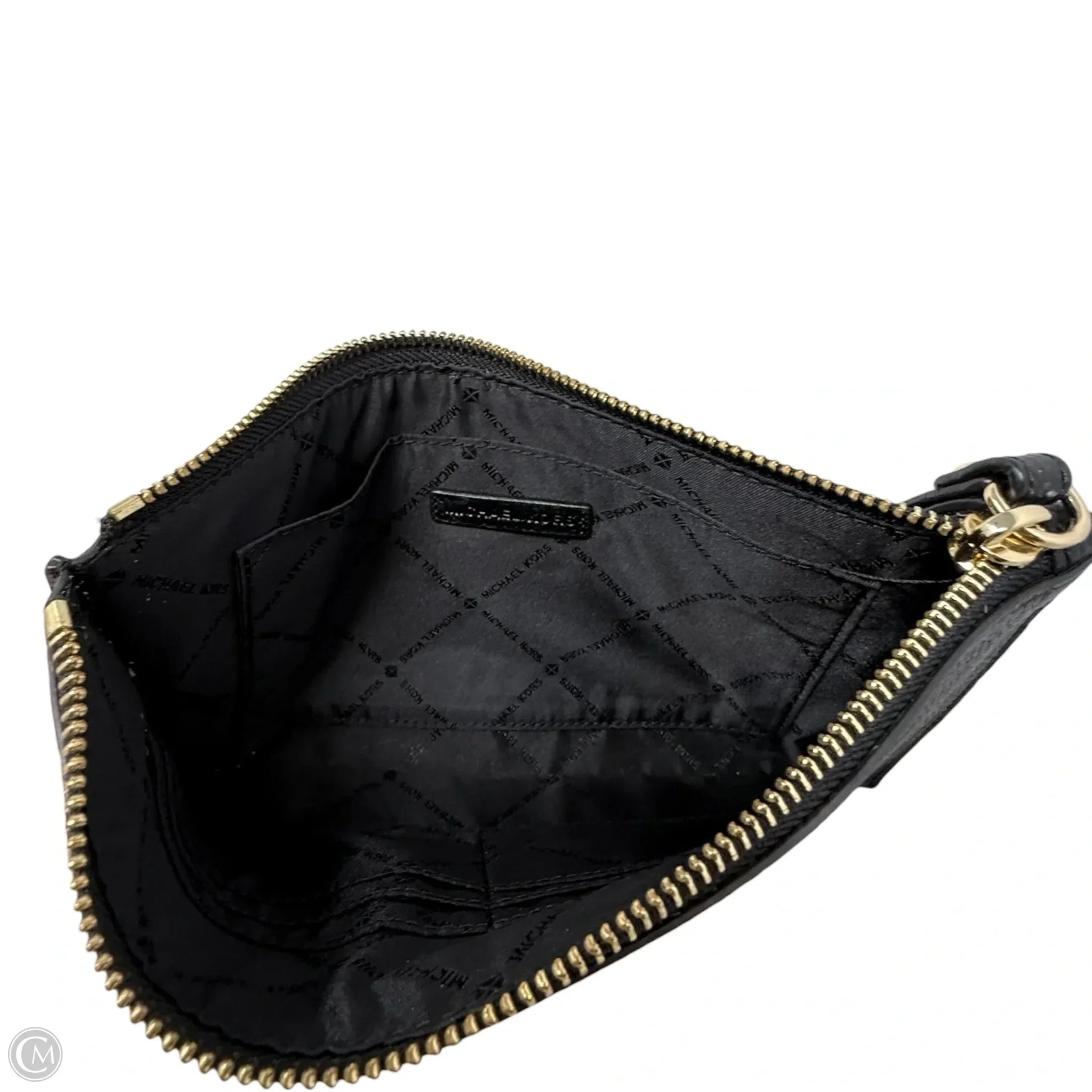 Bedford Large Zip Leather Clutch/Wristlet-Black/Gold By Michael By Michael Kors, Size: Medium