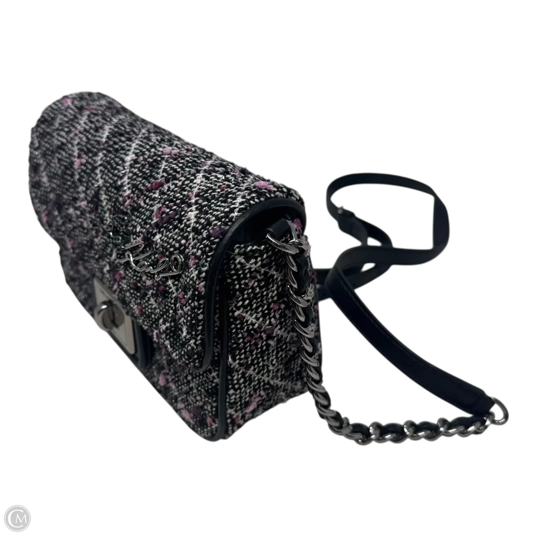Tweed Crossbody Handbag Designer By Karl Lagerfeld, Size: Small