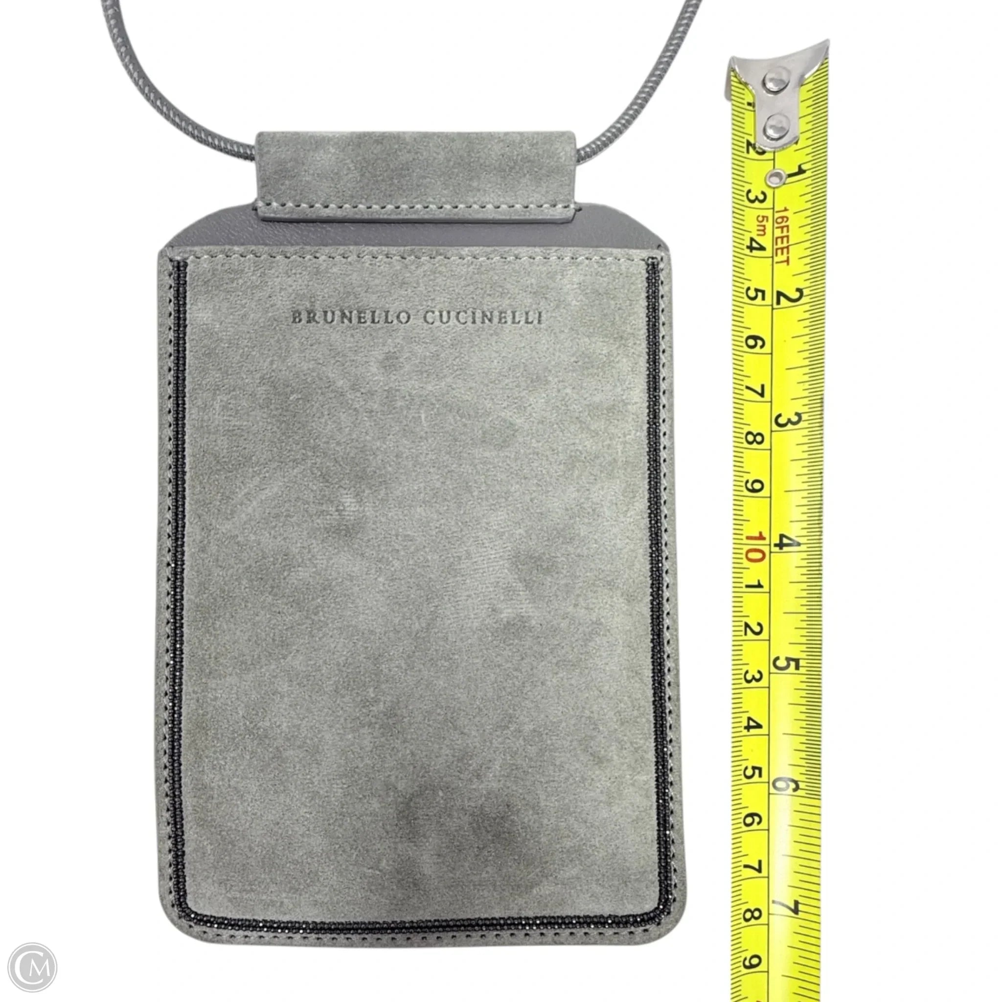 Suede Phone Crossbody Designer By Brunello Cucinelli, Size: Small