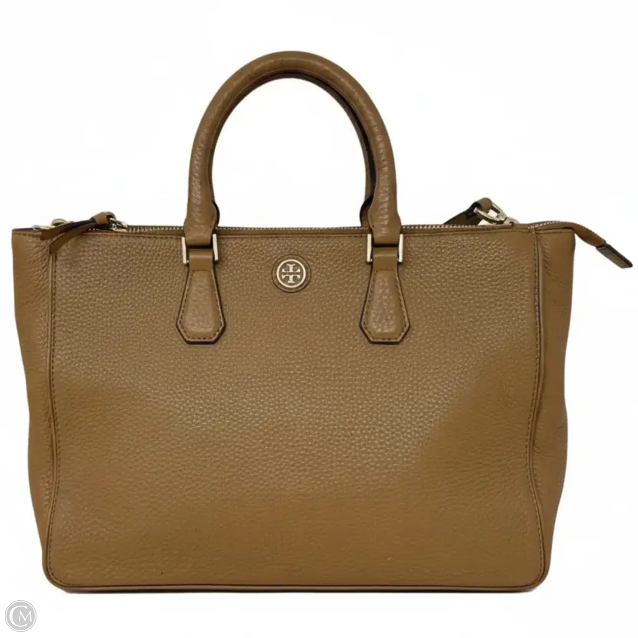 Robinson Pebbled Leather Double Zip Tote Designer By Tory Burch, Size: Medium