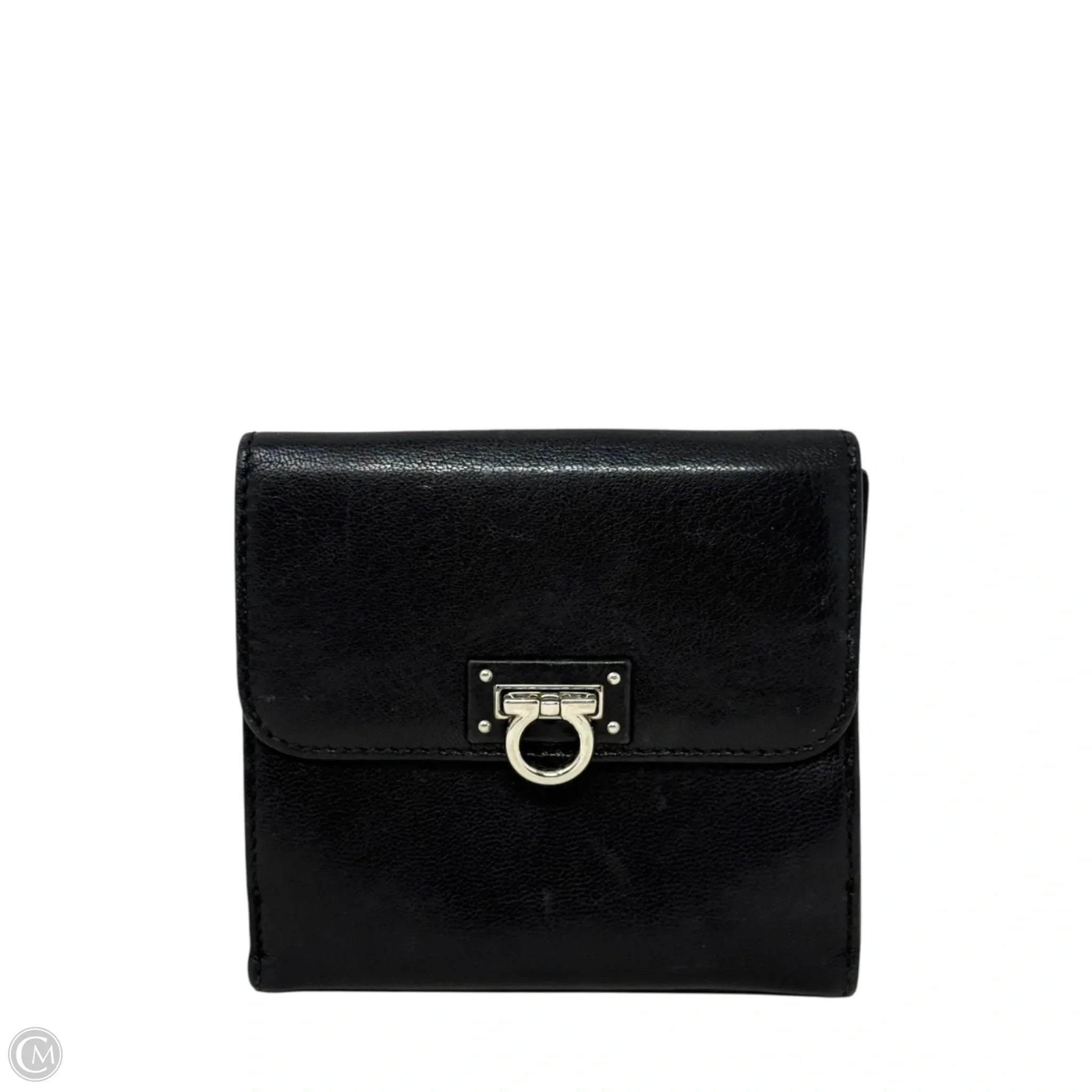 Gancini Leather Compact Wallet Luxury Designer By Ferragamo, Size: Medium