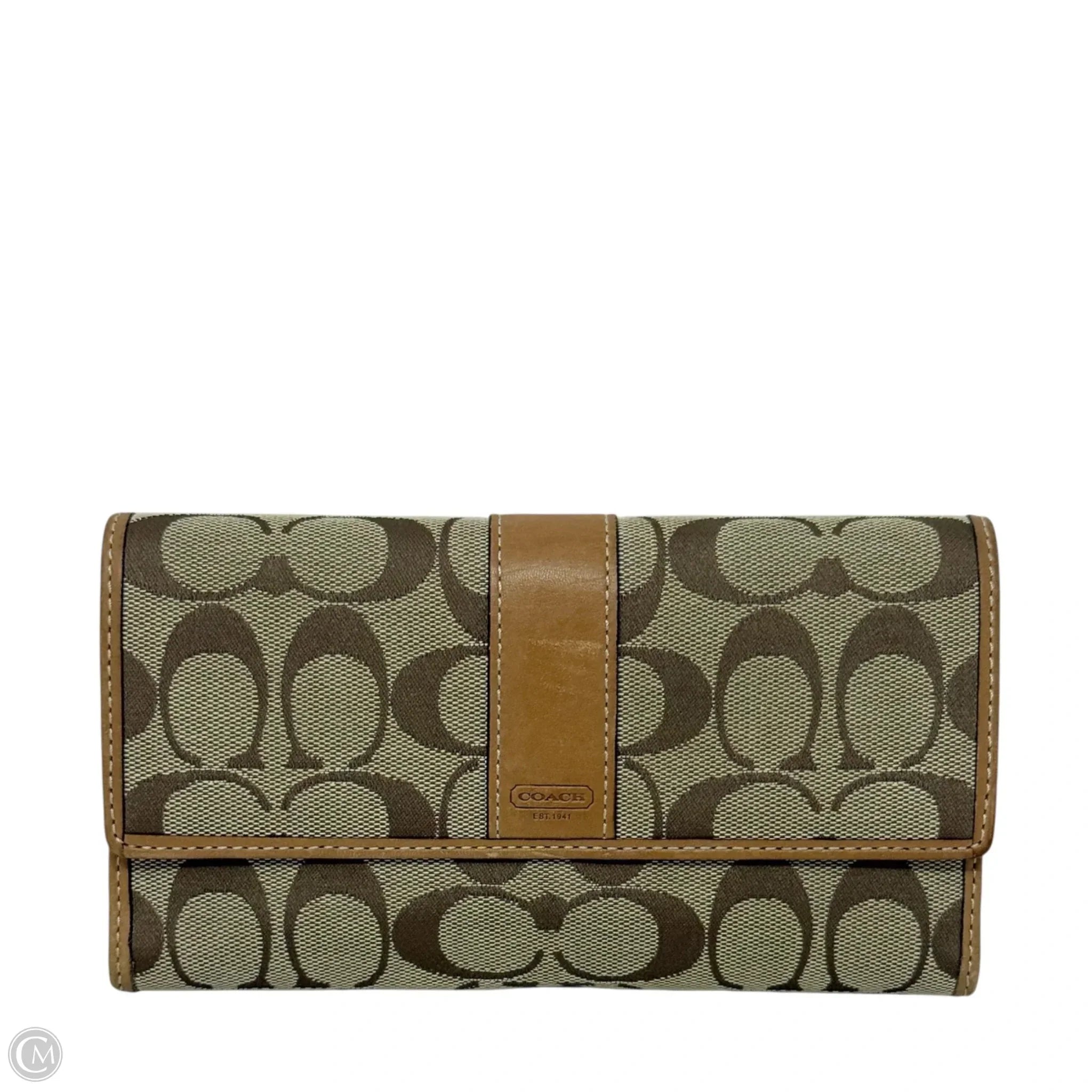 Signature Canvas & Leather Long Wallet Designer By Coach, Size: Medium