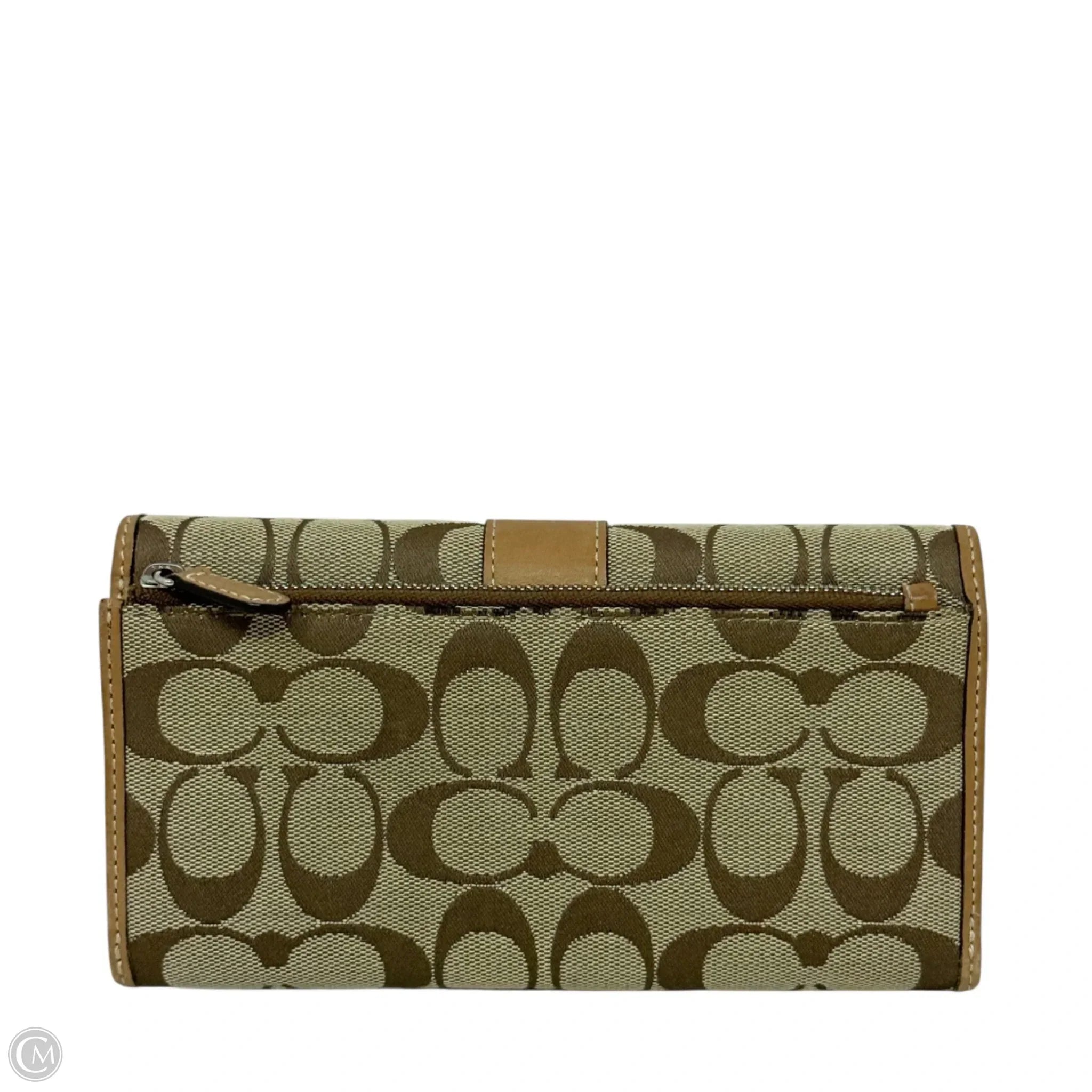 Signature Canvas & Leather Long Wallet Designer By Coach, Size: Medium