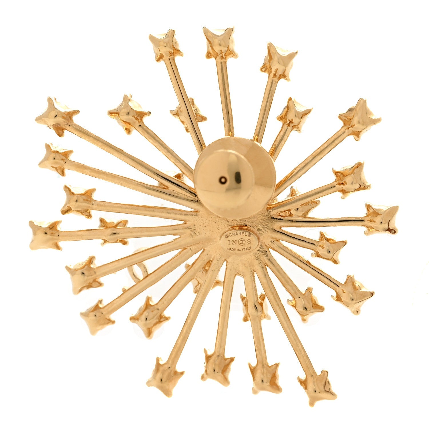 Metal Strass Starburst CC Brooch Gold