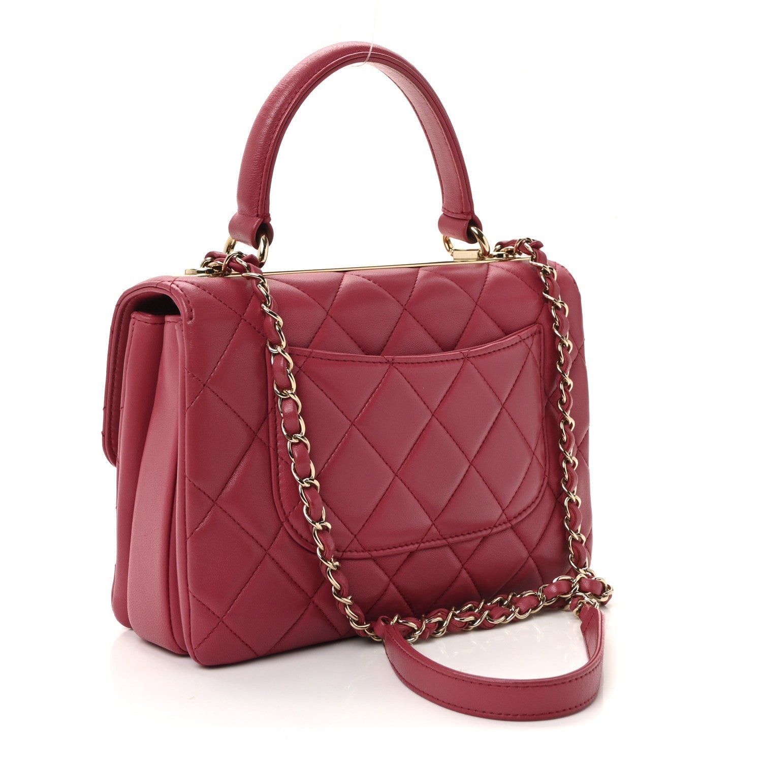Lambskin Quilted Small Trendy CC Flap Dual Handle Bag Dark Pink