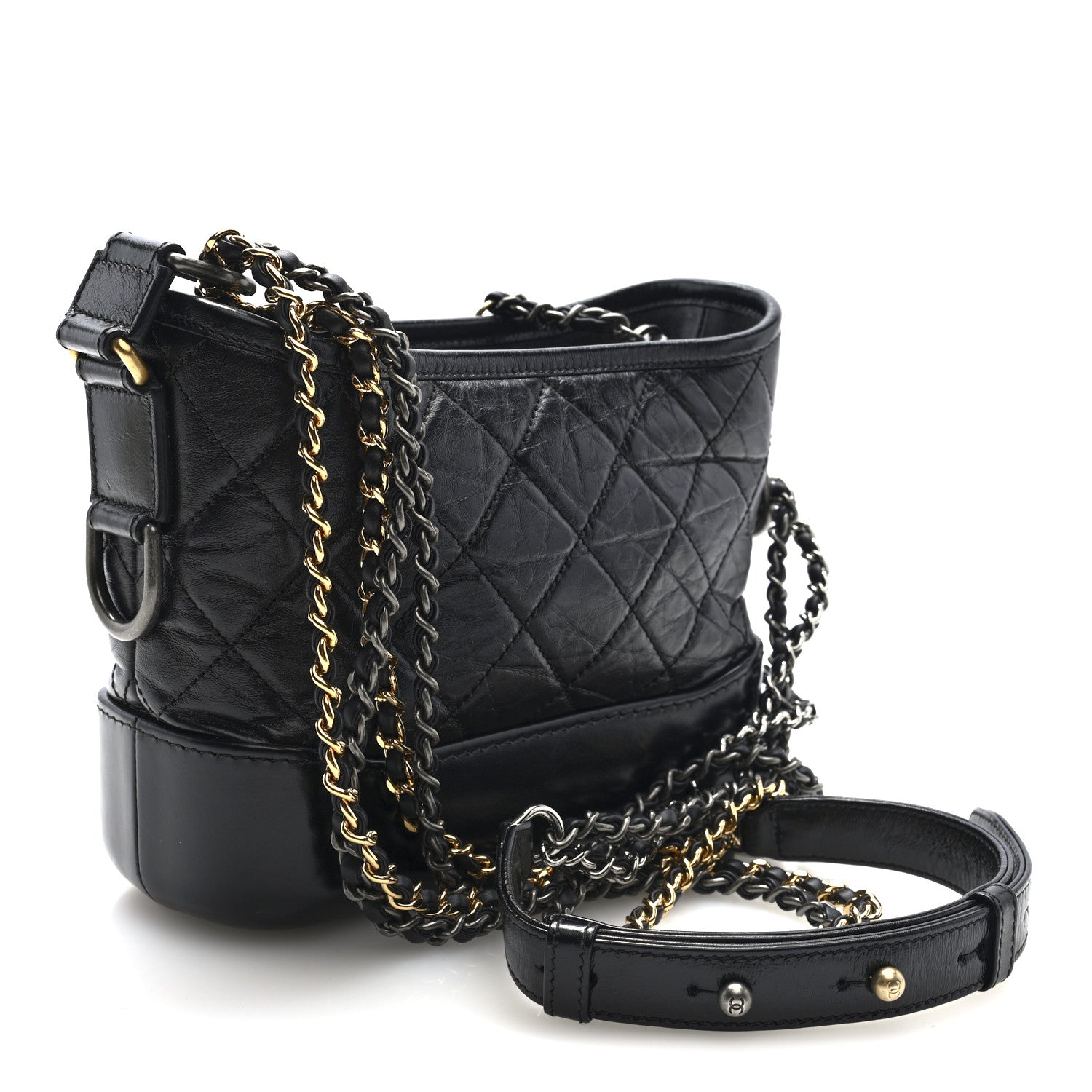 Aged Calfskin Quilted Small Gabrielle Logo Hobo Black